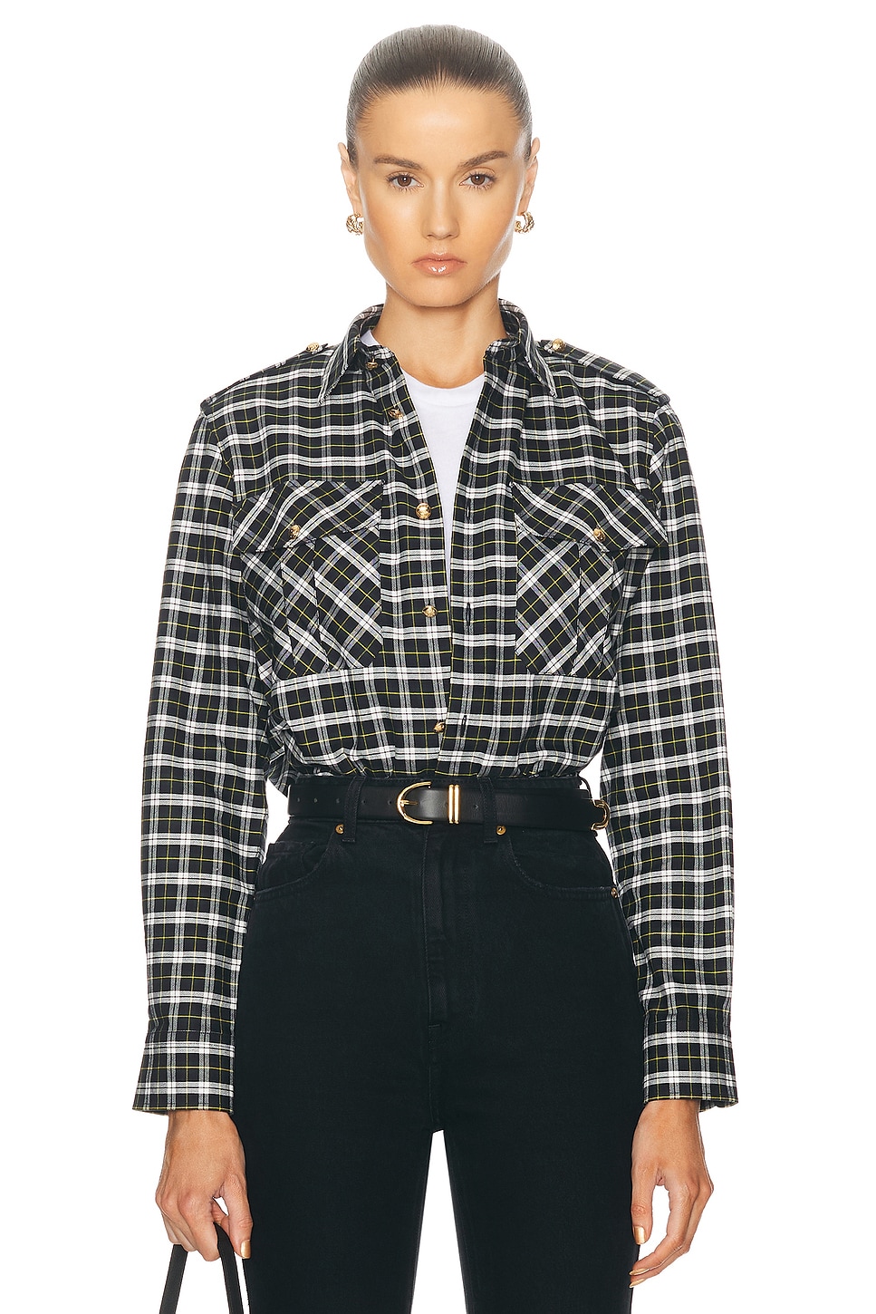 Image 1 of NILI LOTAN Jeanette Top in Black & Green Plaid