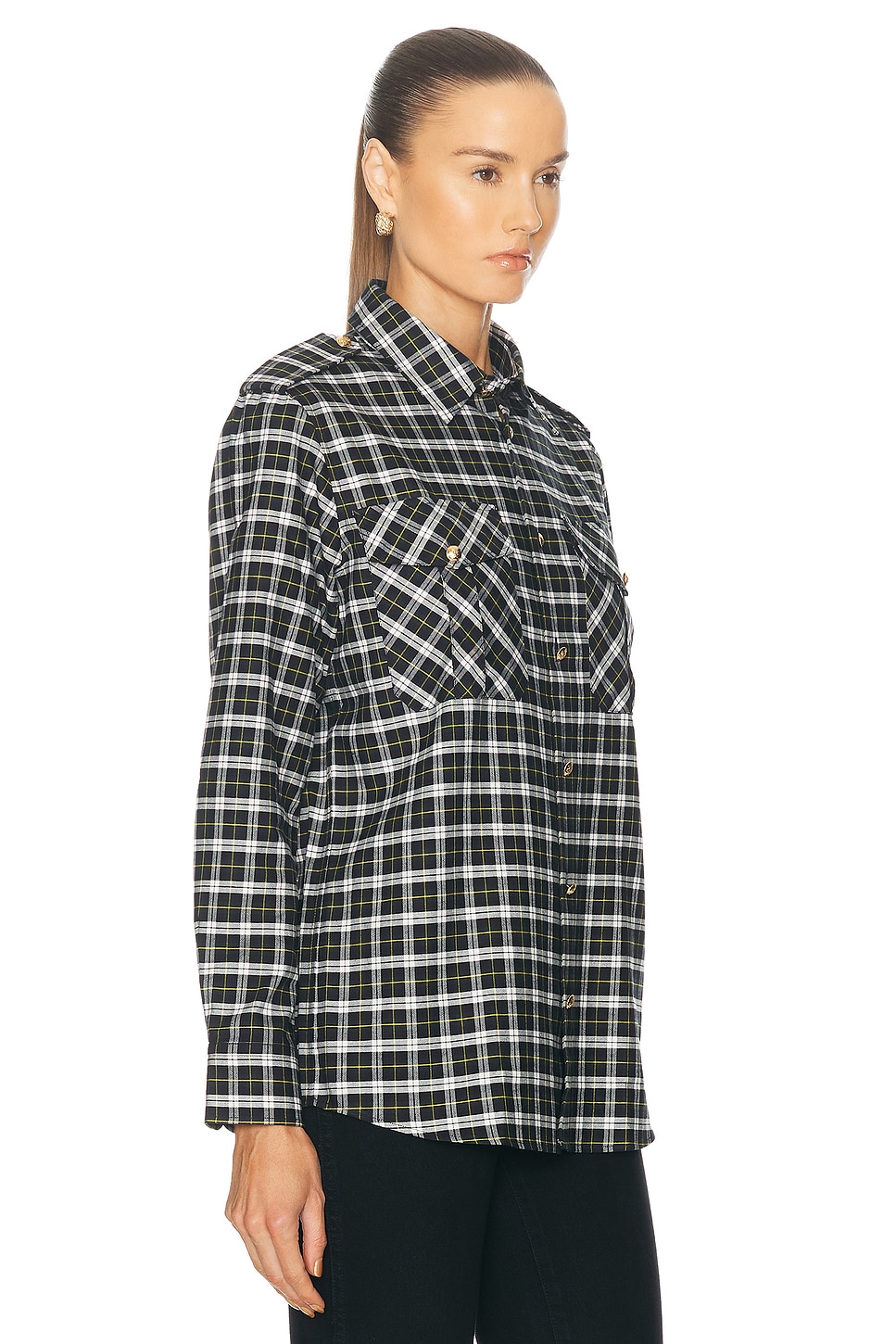 Nili Lotan Jeanette Top In Black & Green Plaid