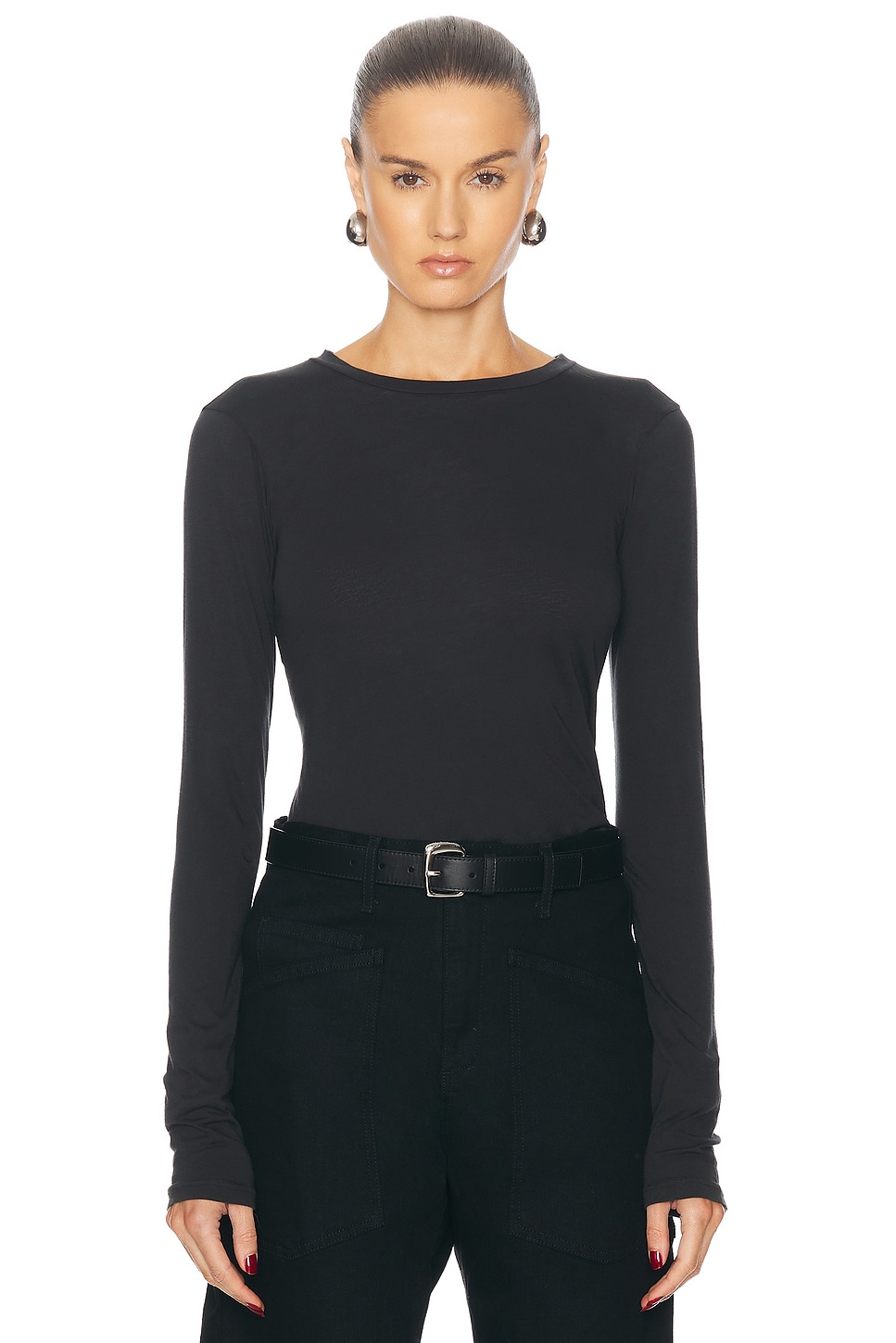 Image 1 of NILI LOTAN Long Sleeve Shirt in Washed Black