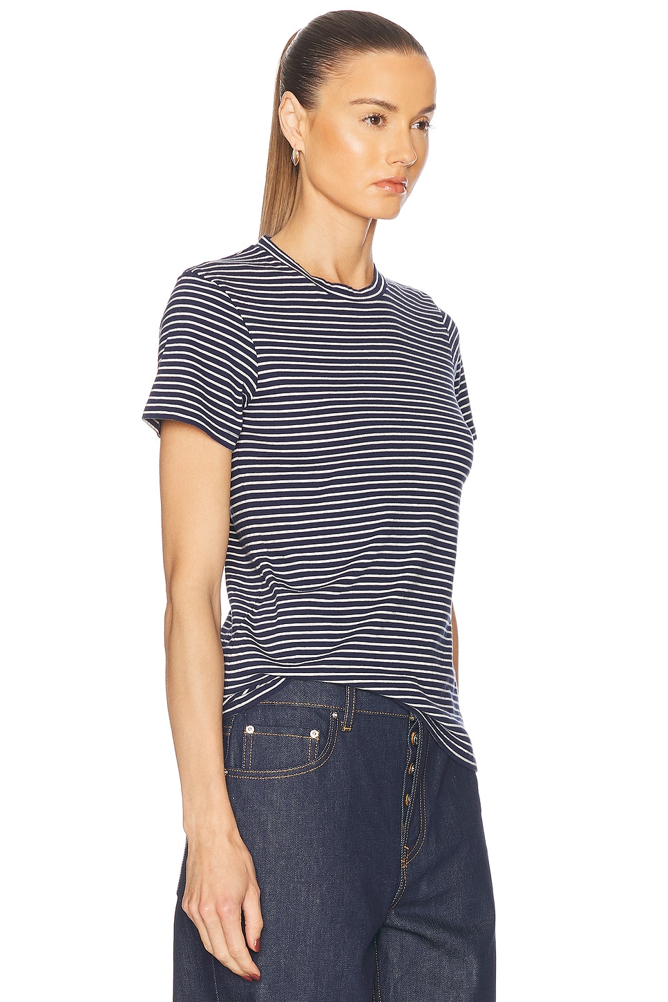 Nili Lotan Lana Crewneck Tee In Navy & Natural Stripe