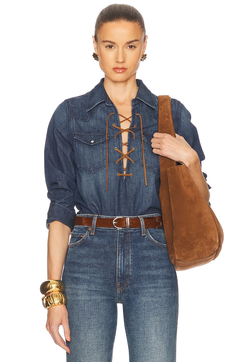 Image 1 of NILI LOTAN Collins Denim Shirt in Classic Wash