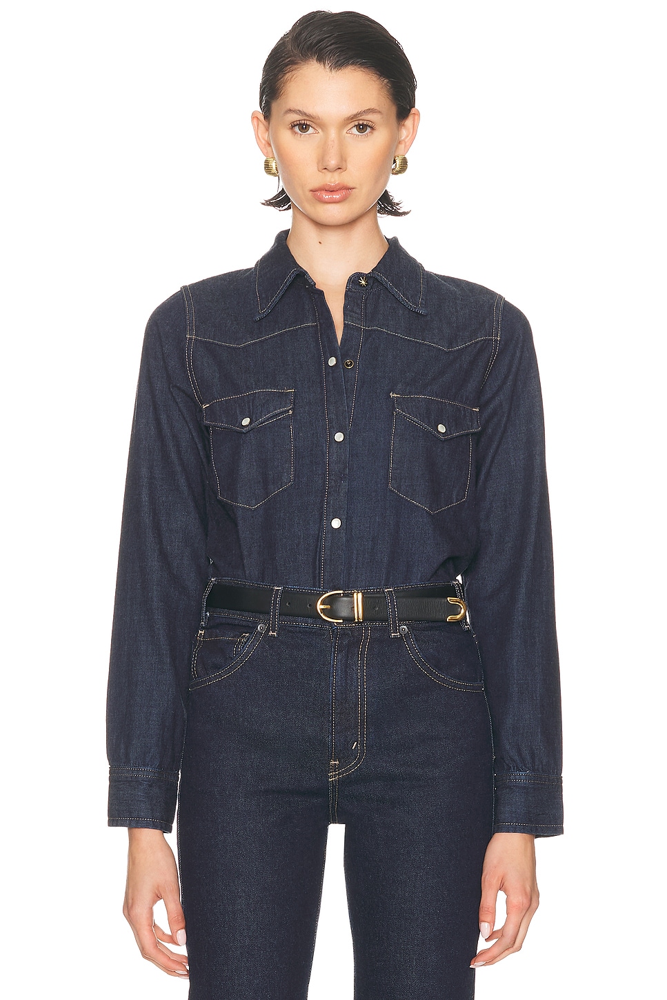 Image 1 of NILI LOTAN Travis Top in Indigo Rinse