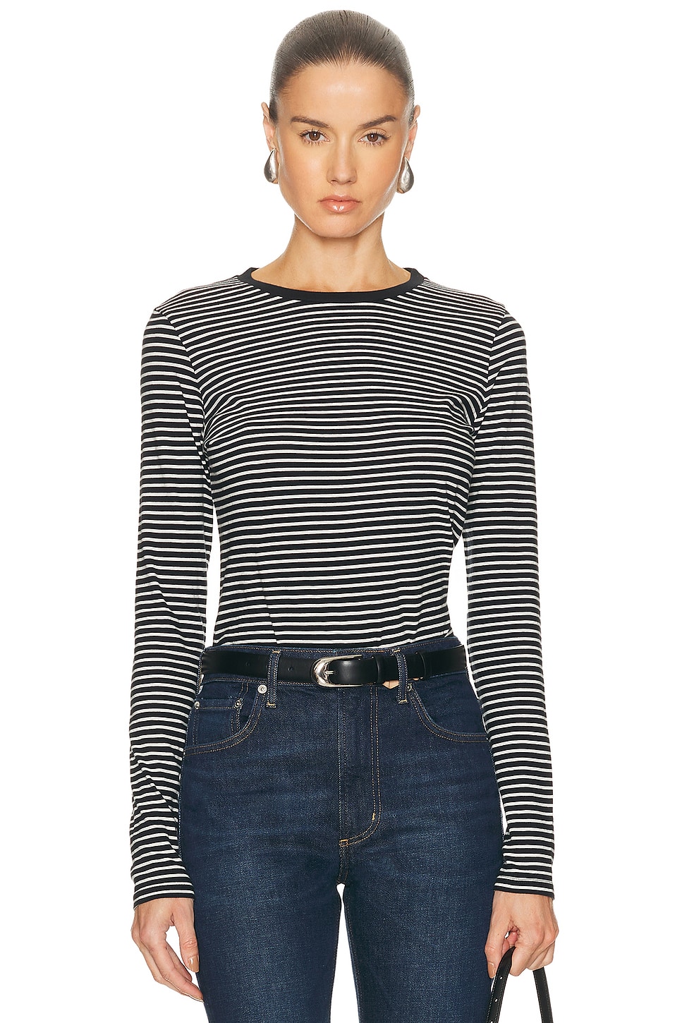 Image 1 of NILI LOTAN Simone Tee in Black & Ivory Stripe