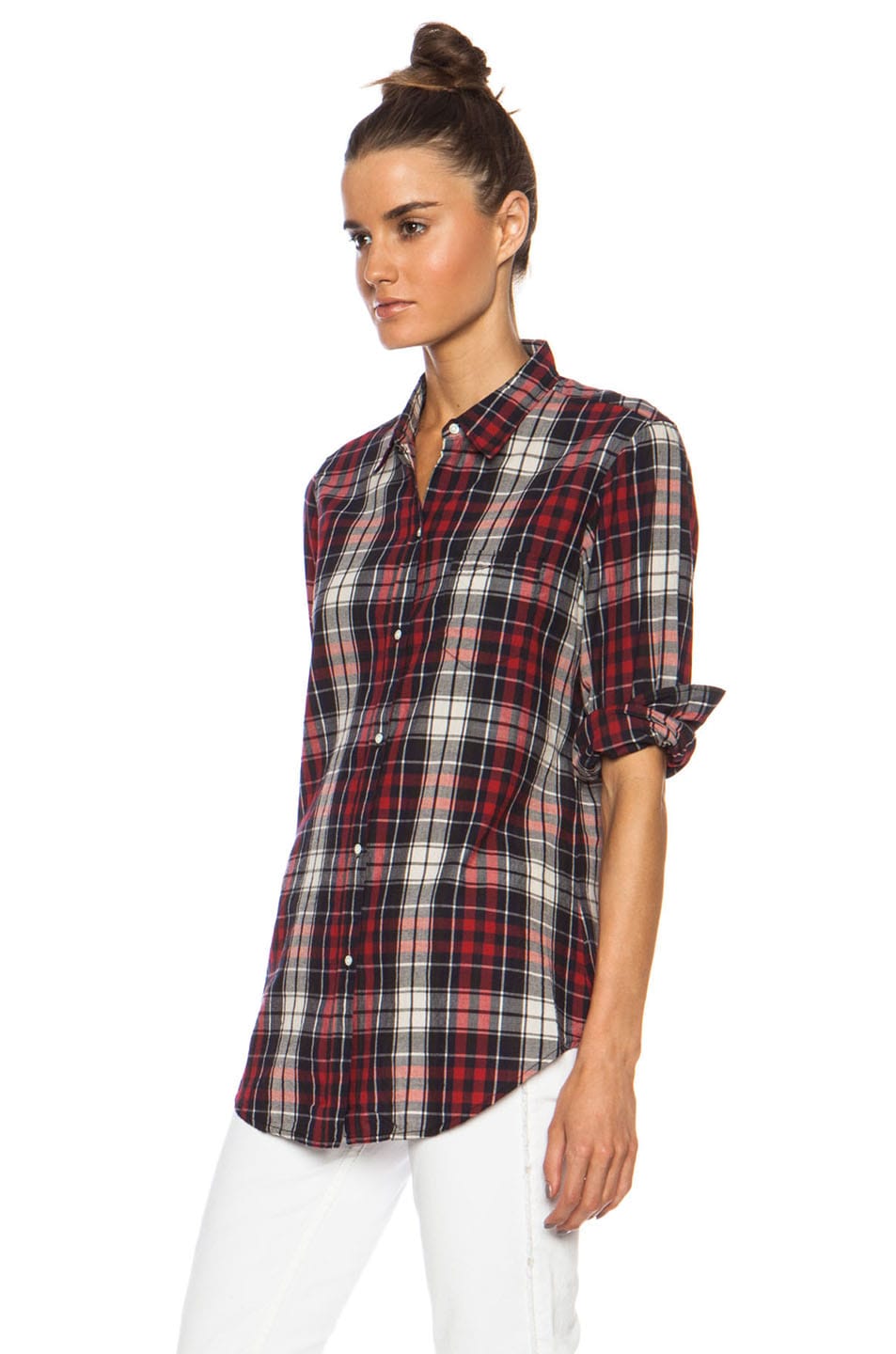 NILI LOTAN Plaid Cotton Top in Red & Black | FWRD