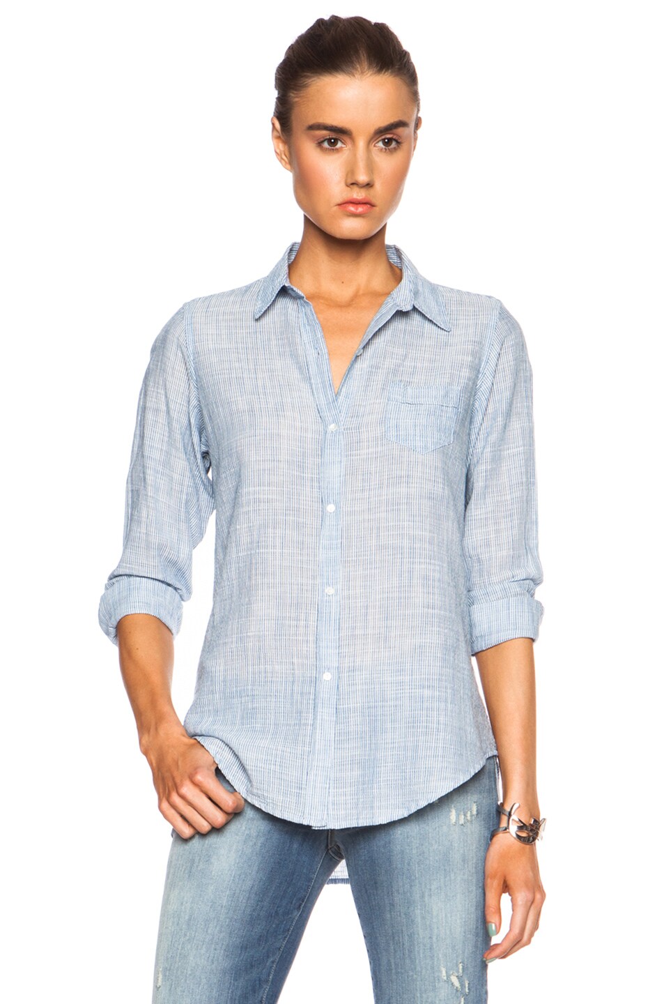 Image 1 of NILI LOTAN NL Cotton Shirt in Light Blue Stripe