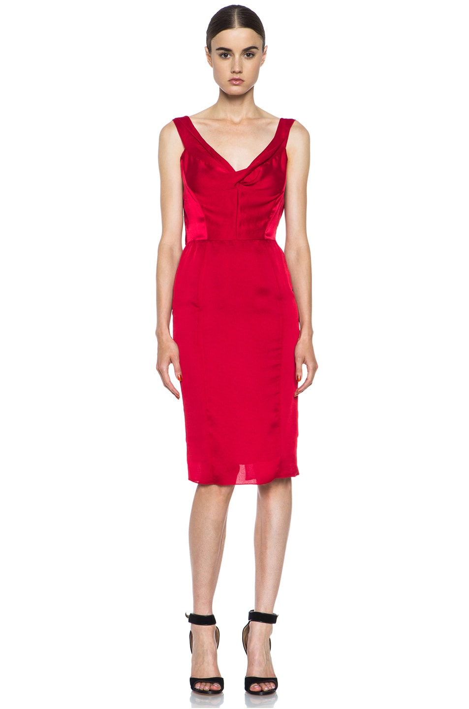 Image 1 of Nina Ricci Poly & Silk Tank Dress in Red