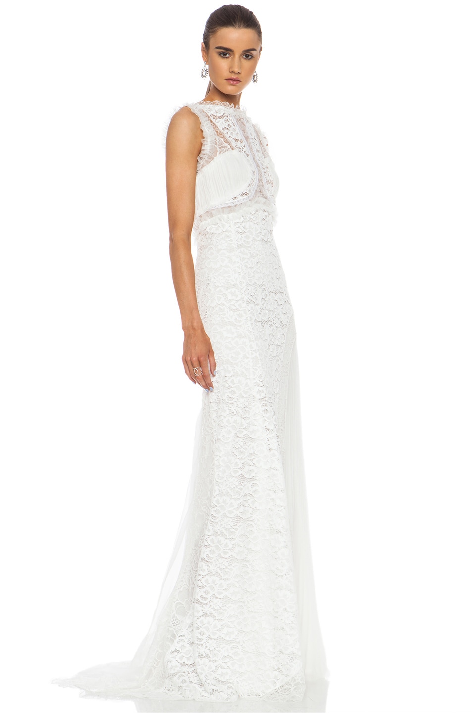 Nina Ricci Lace Viscose Blend Gown In White Fwrd Image 3 Of Nina Ricci Lace Viscose Blend Gown In White