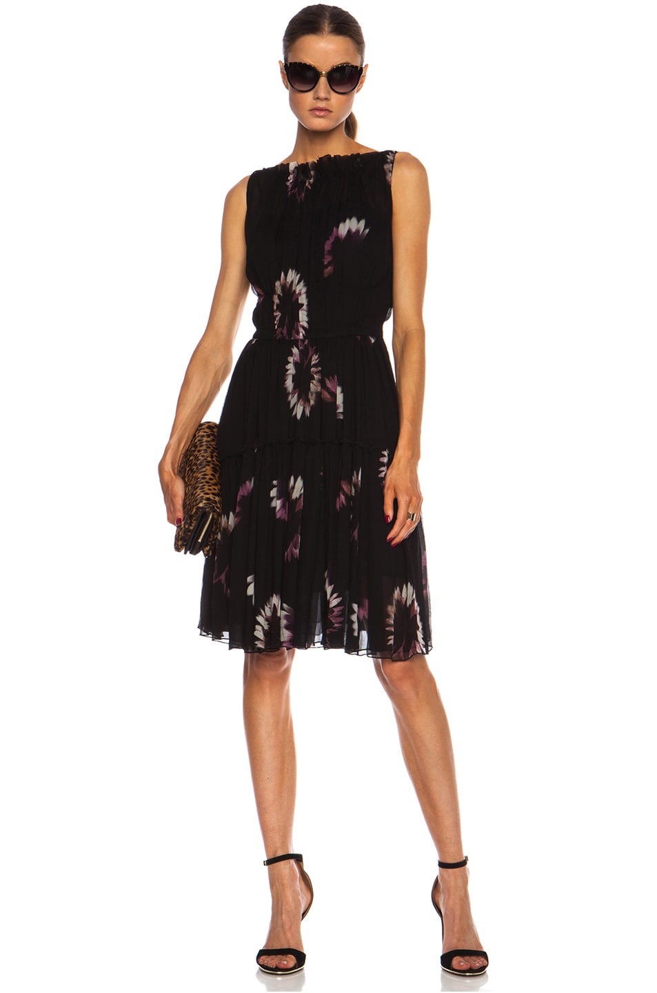 Image 1 of Nina Ricci Printed Silk Chifon Dress in Noir Rose Ophel