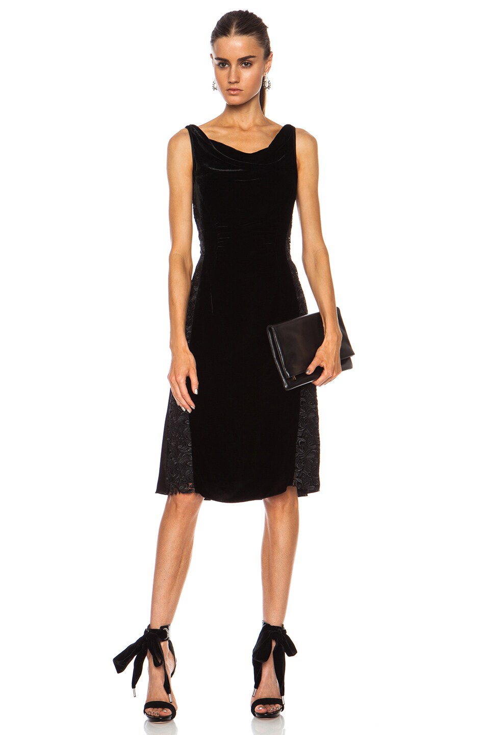 Image 1 of Nina Ricci Velvet Lace Panel Dress in Black