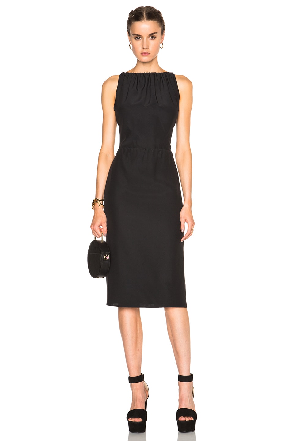Image 1 of Nina Ricci Satin Backed Crepe Dress in Black