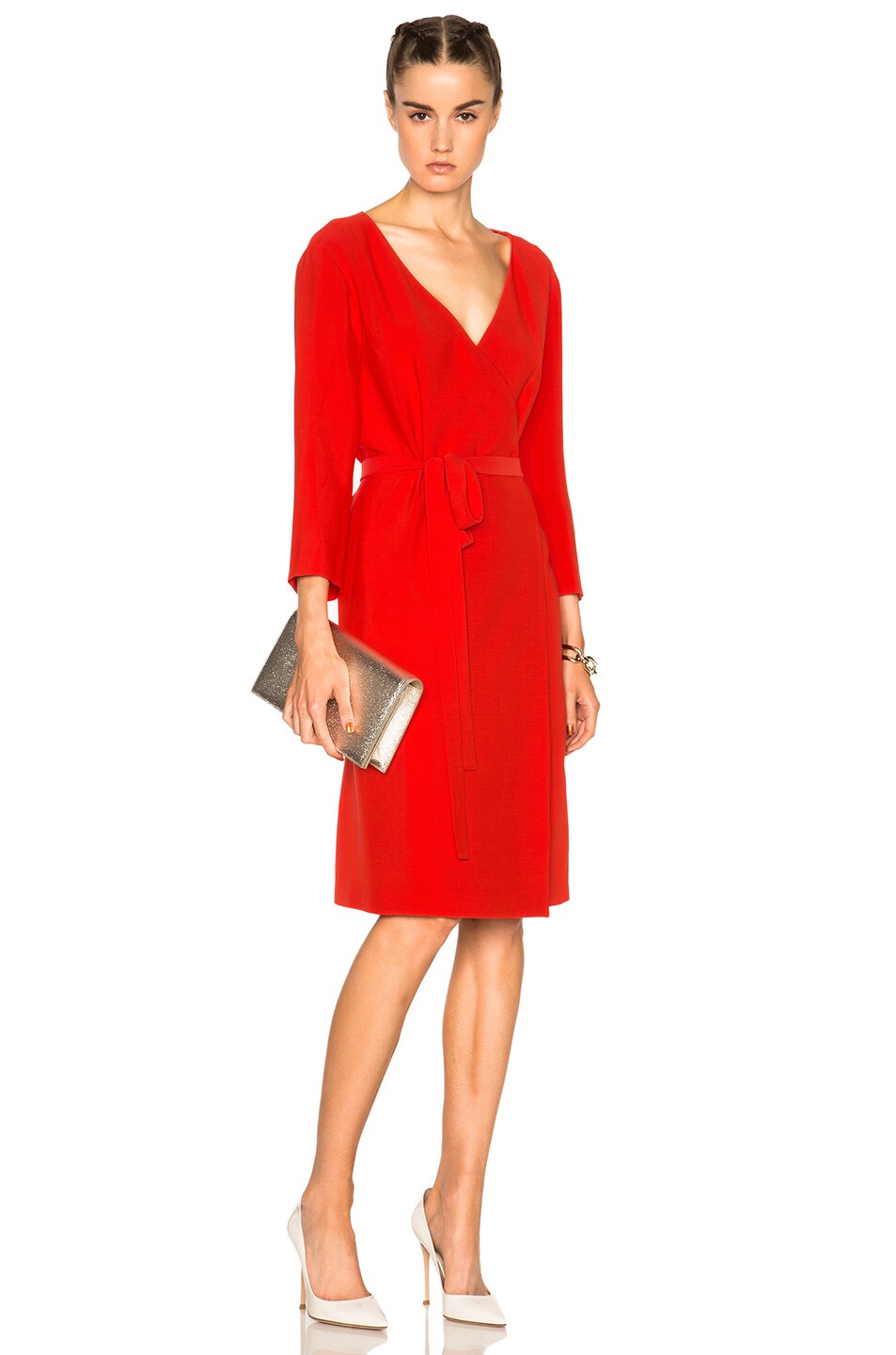 Long Sleeve Red Wrap Dress