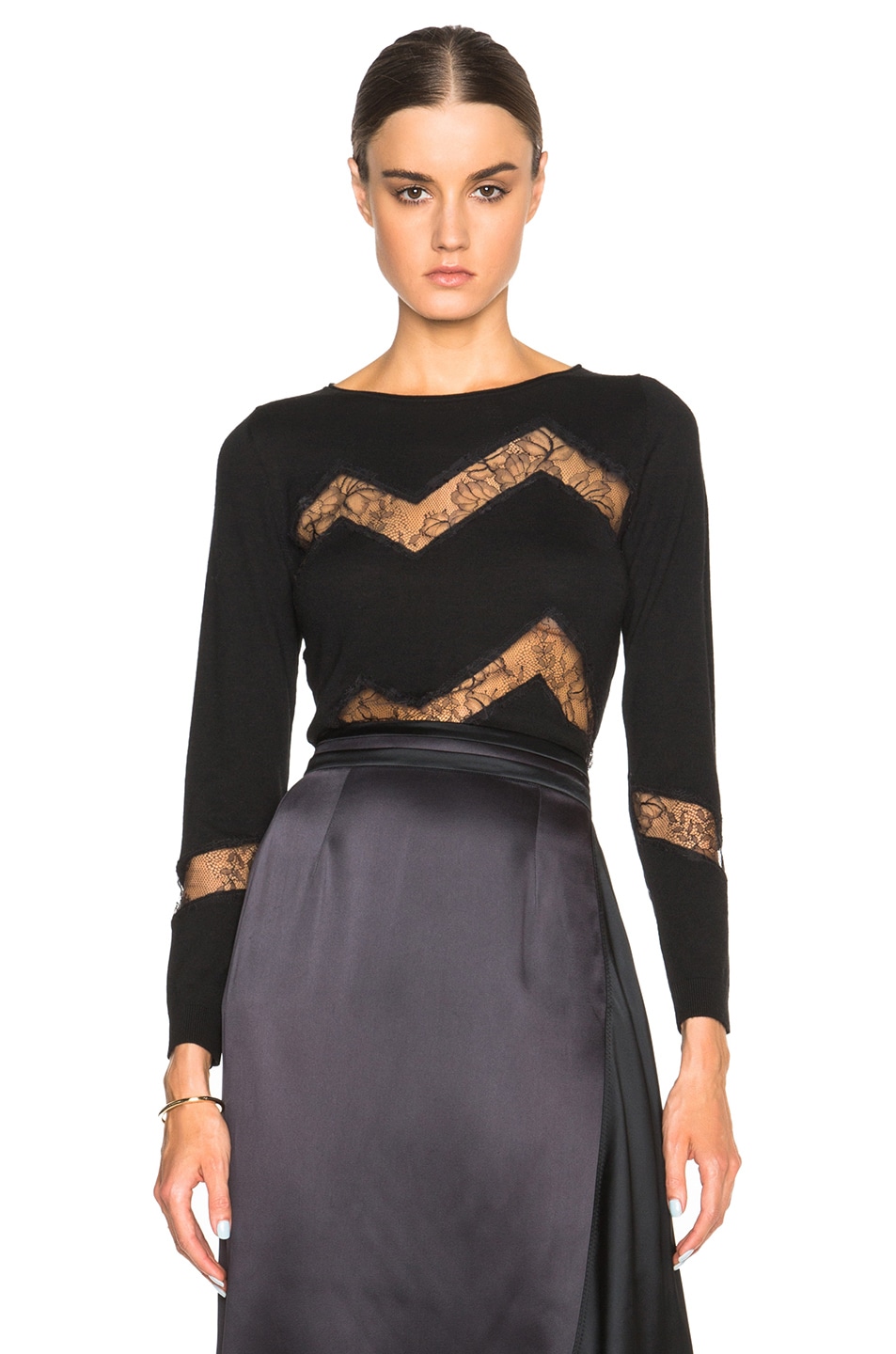 Image 1 of Nina Ricci Lace Insert Sweater in Black