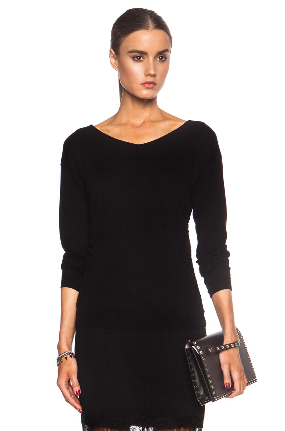 Image 1 of Nina Ricci Lace Cashmere Sweater in Noir