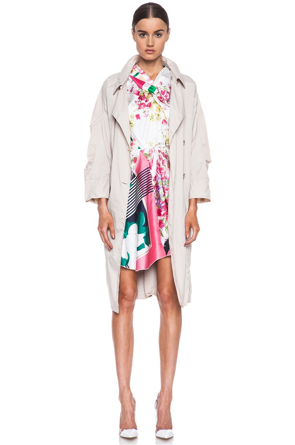 Image 1 of Nina Ricci Poly Trench in Gris Beige