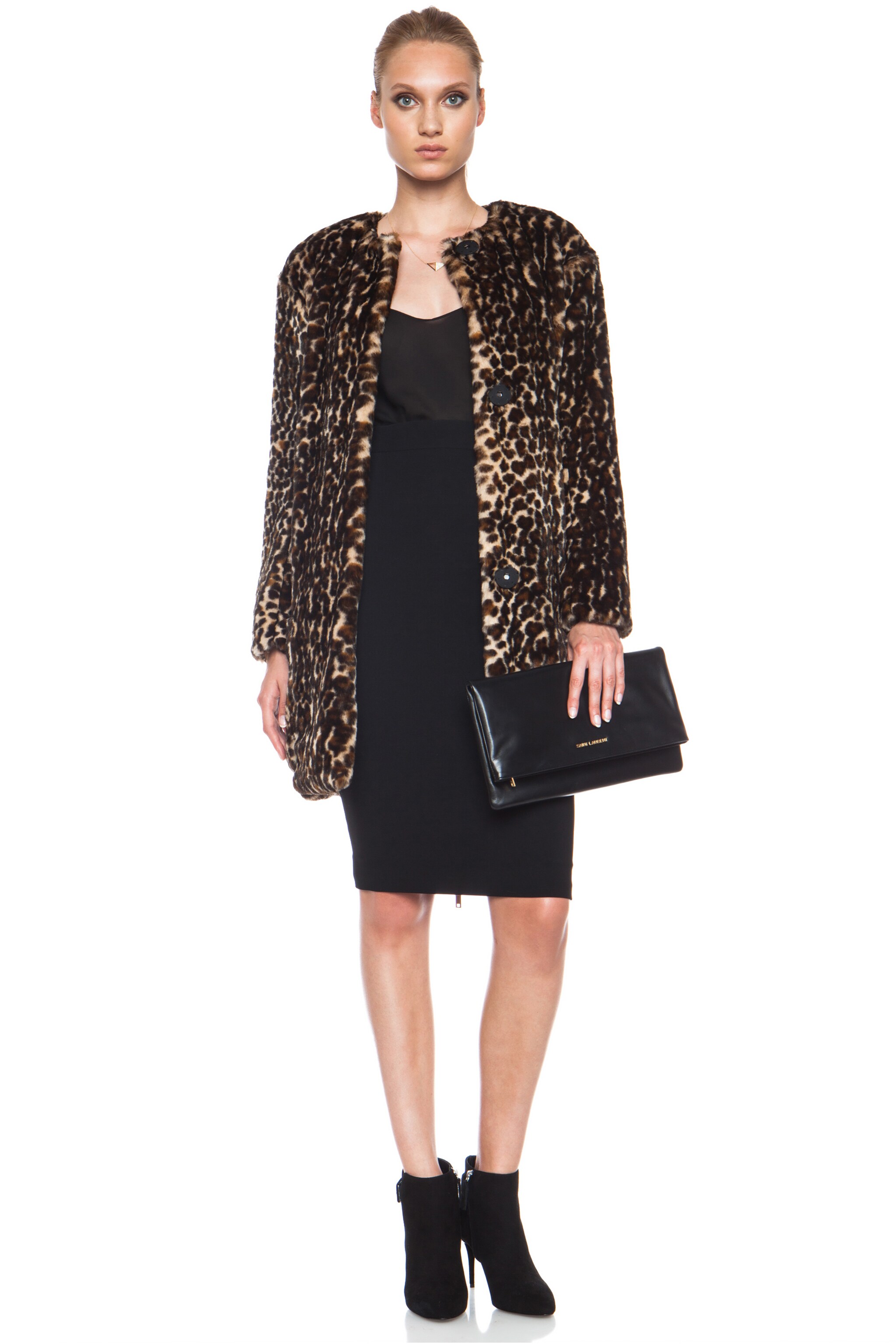 Image 1 of Nina Ricci Belted Faux Fur Modacrylic Jacket in Leopard