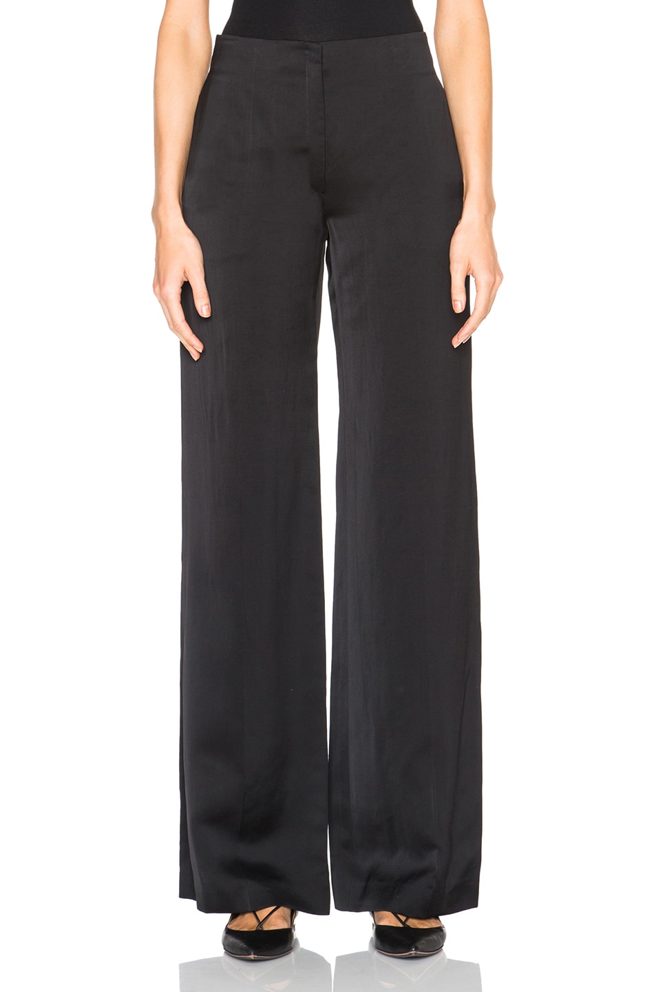 Image 1 of Nina Ricci Fluid Satin Trousers in BLACK