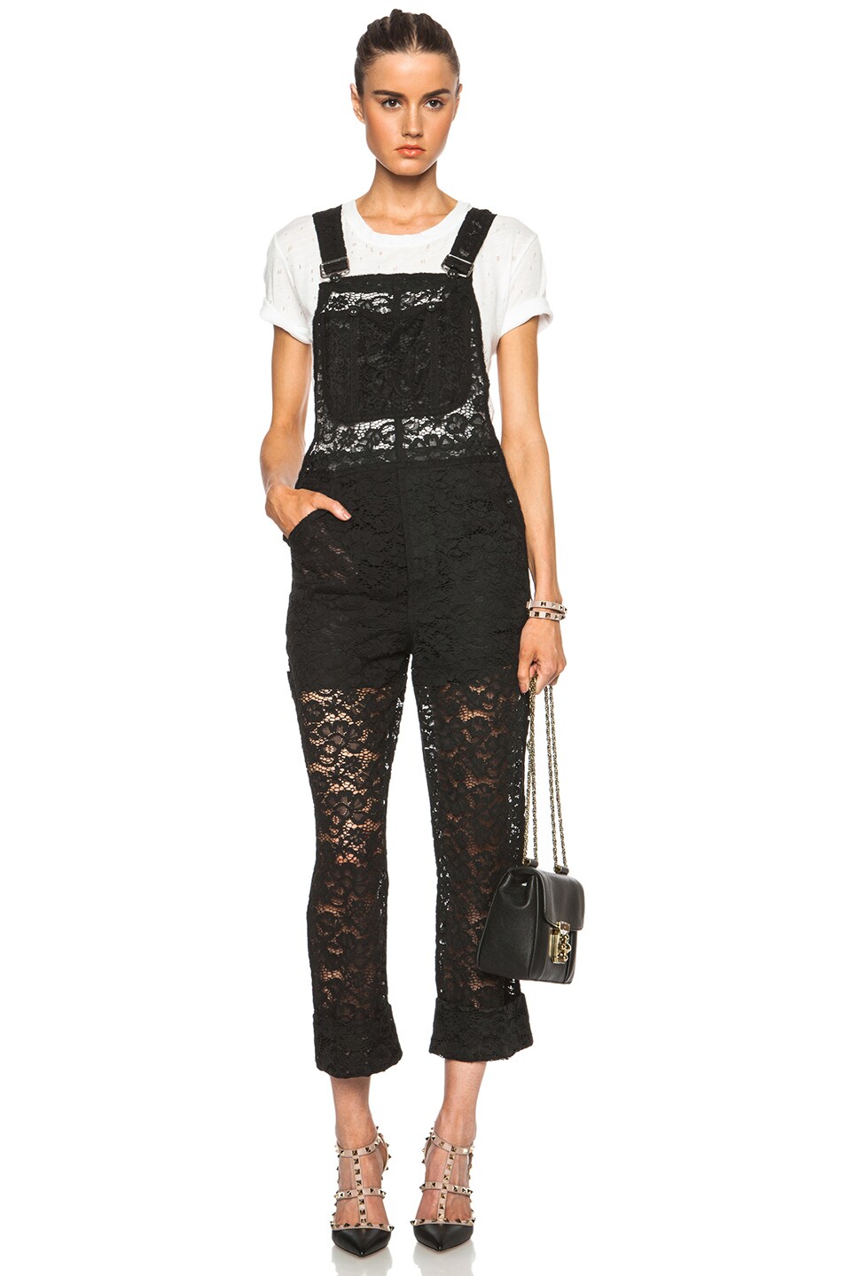 Image 1 of Nina Ricci Lace Overalls in Noir