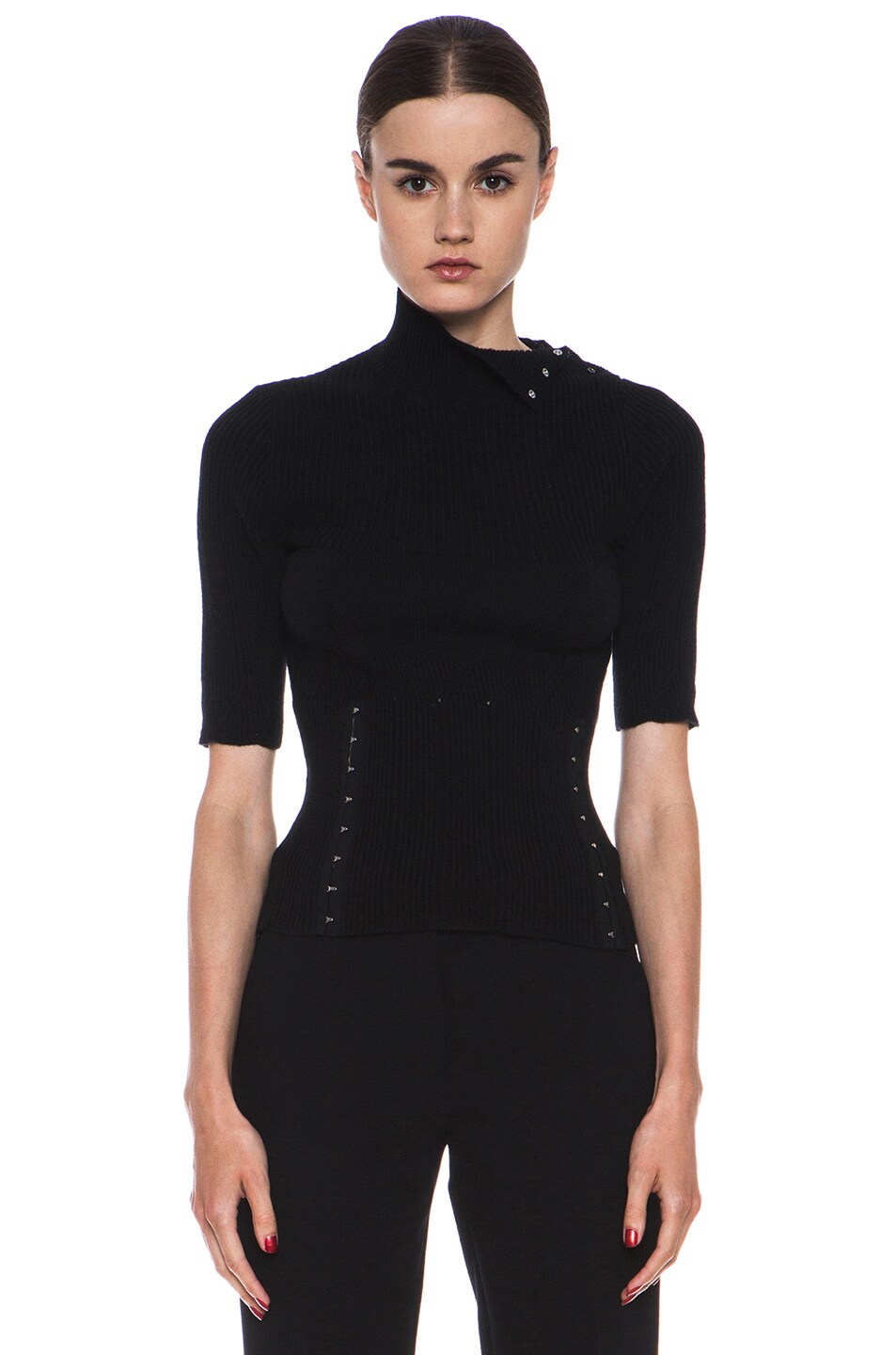 Image 1 of Nina Ricci Wool-Blend Knit Top in Black