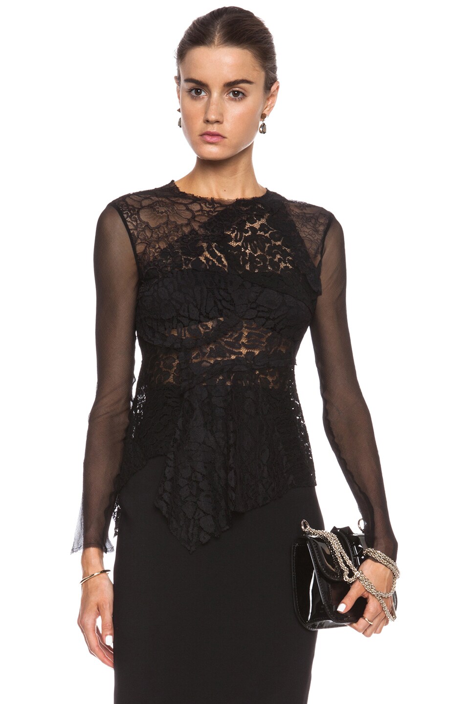Image 1 of Nina Ricci Mixed Lace Top in Noir