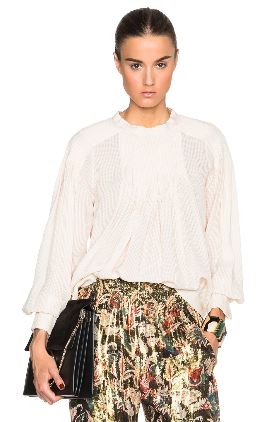 Image 1 of Nina Ricci Pleated Blouse in Apricot