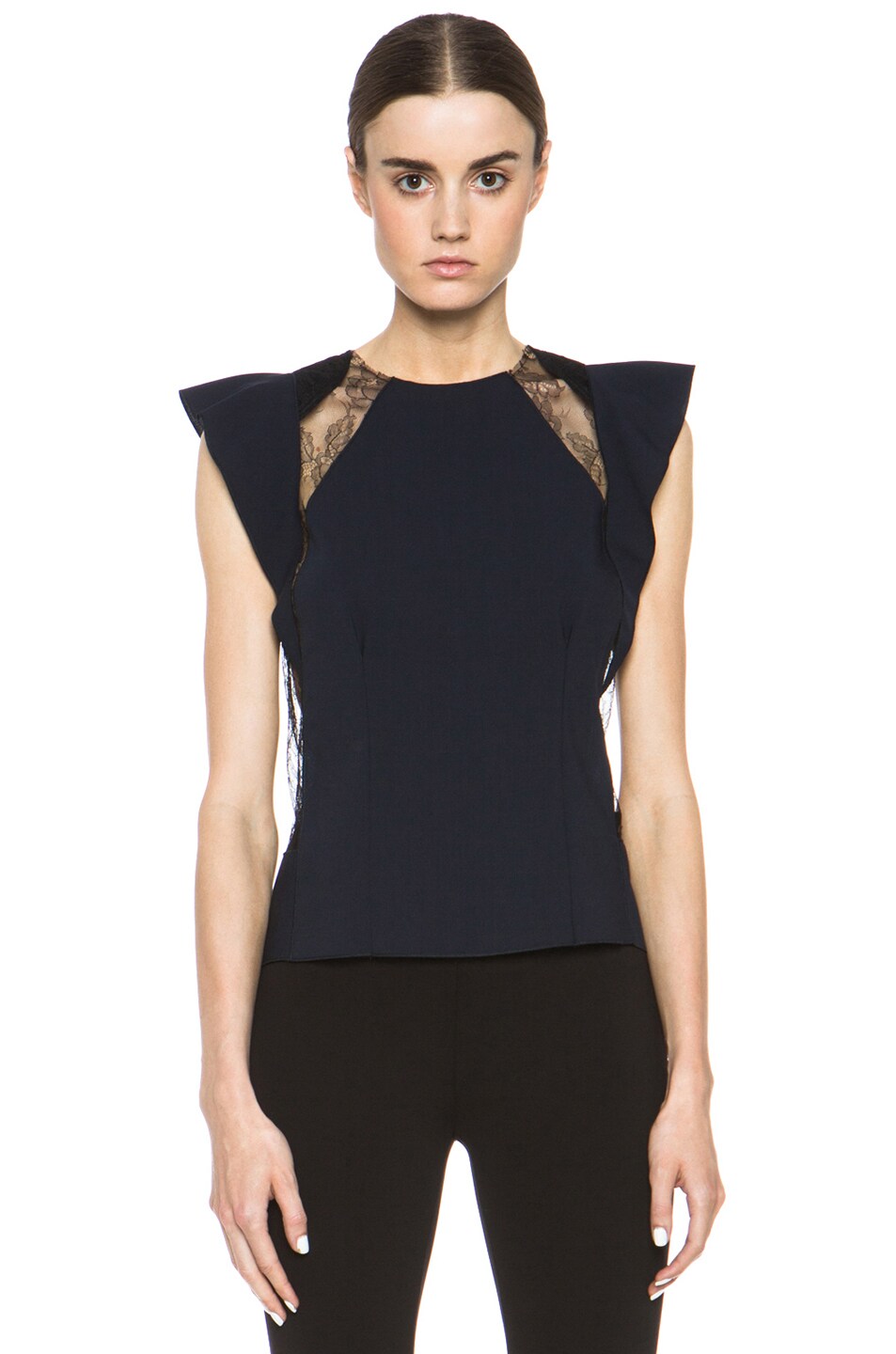 Image 1 of Nina Ricci Wool, Lace & Silk Top in Navy & Black
