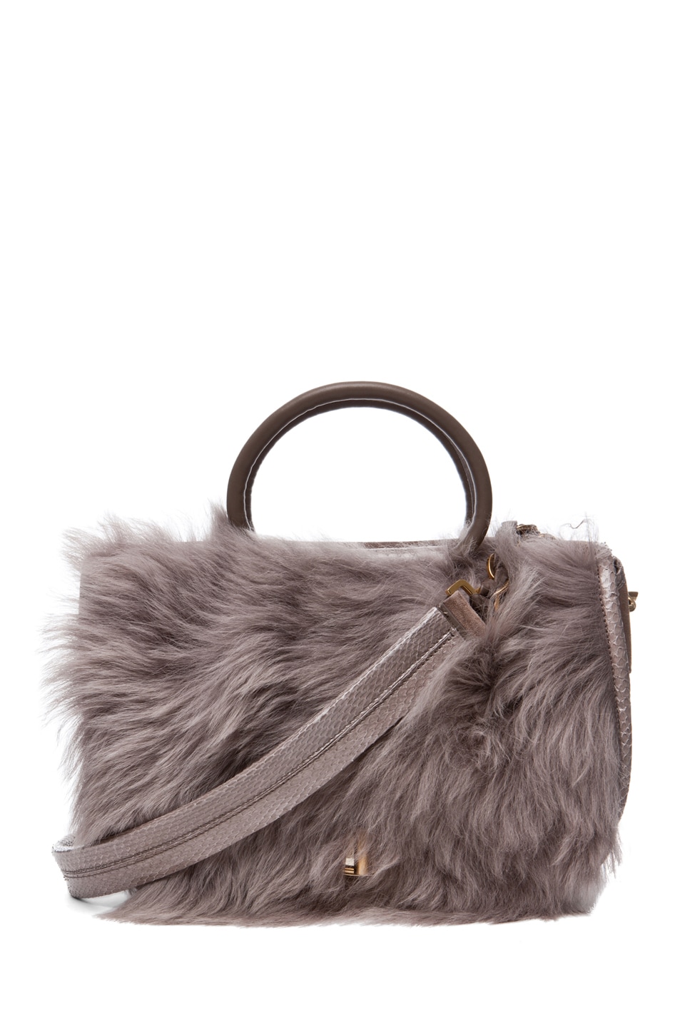 Nina Ricci Fur and Watersnake Bracelet Bag in Taupe | FWRD