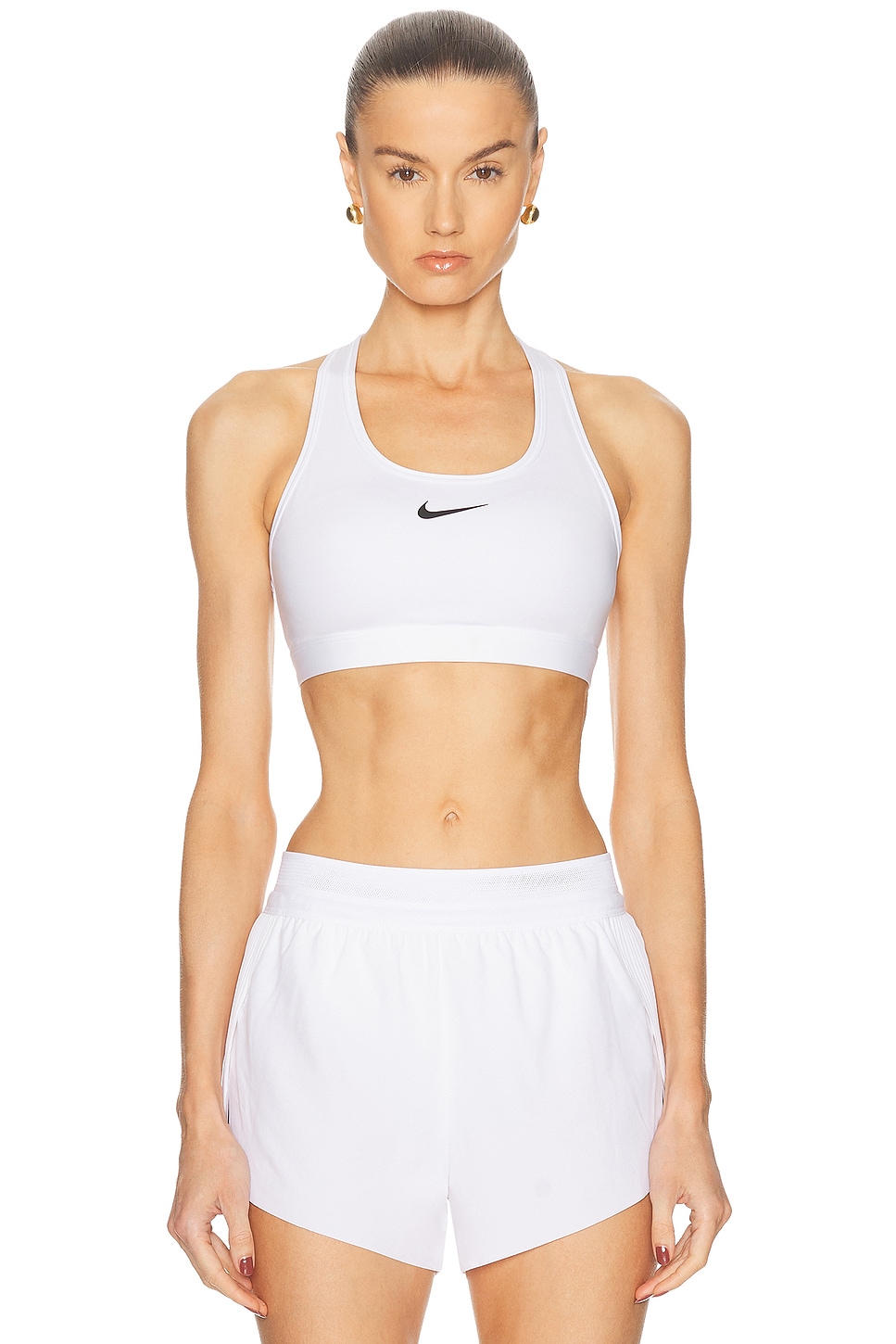 Image 1 of Nike Swoosh Medium Support Padded Sports Bra in White, Stone, Mauve, & Black
