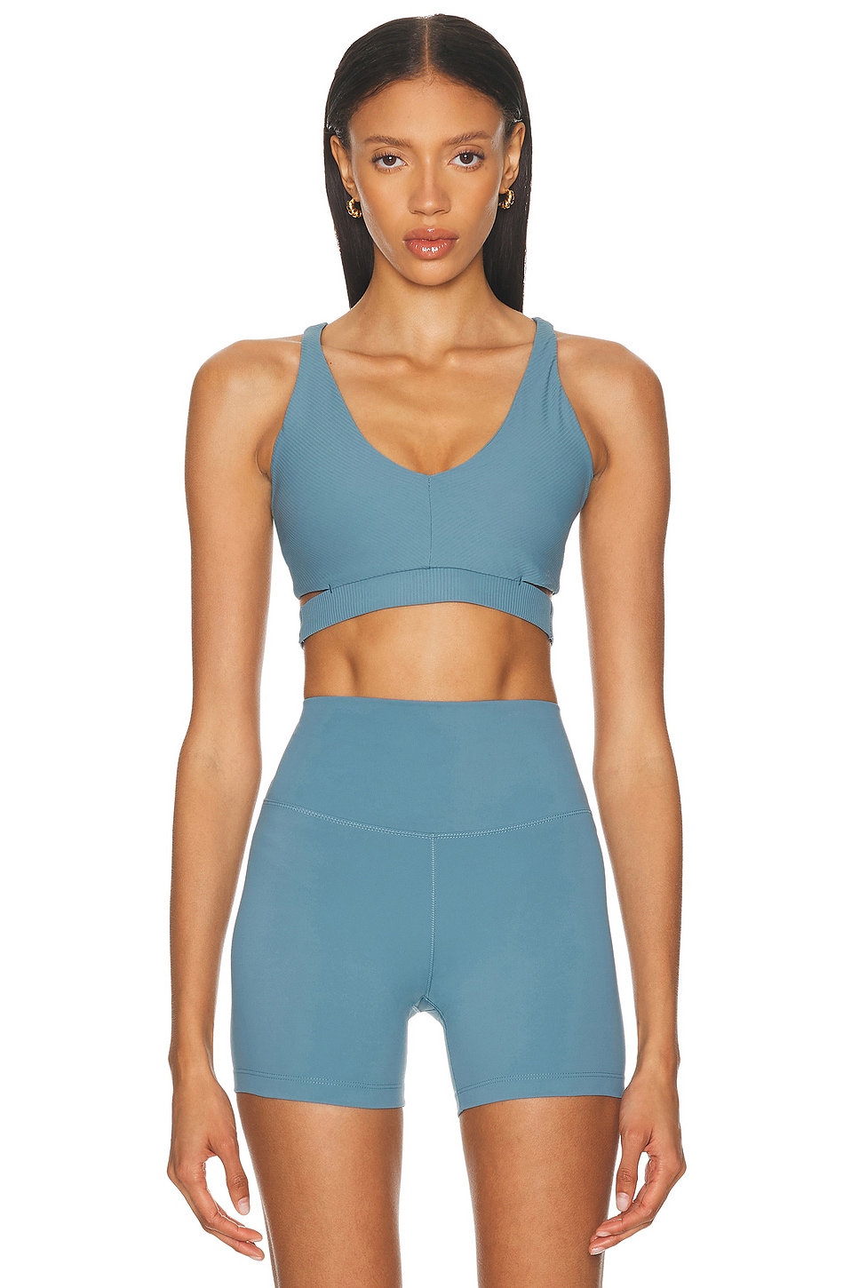 Image 1 of Nike Zenvy Rib Light Support Padded Sports Bra in Smokey Blue & White
