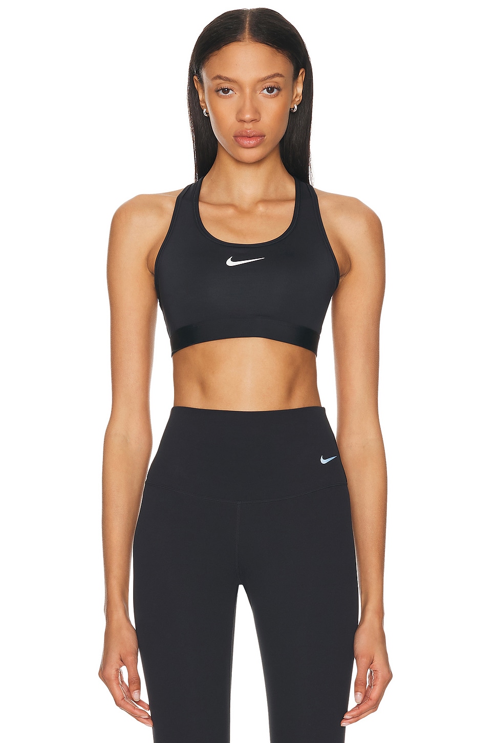 Image 1 of Nike Swoosh Medium Support Padded Sports Bra in Black & White