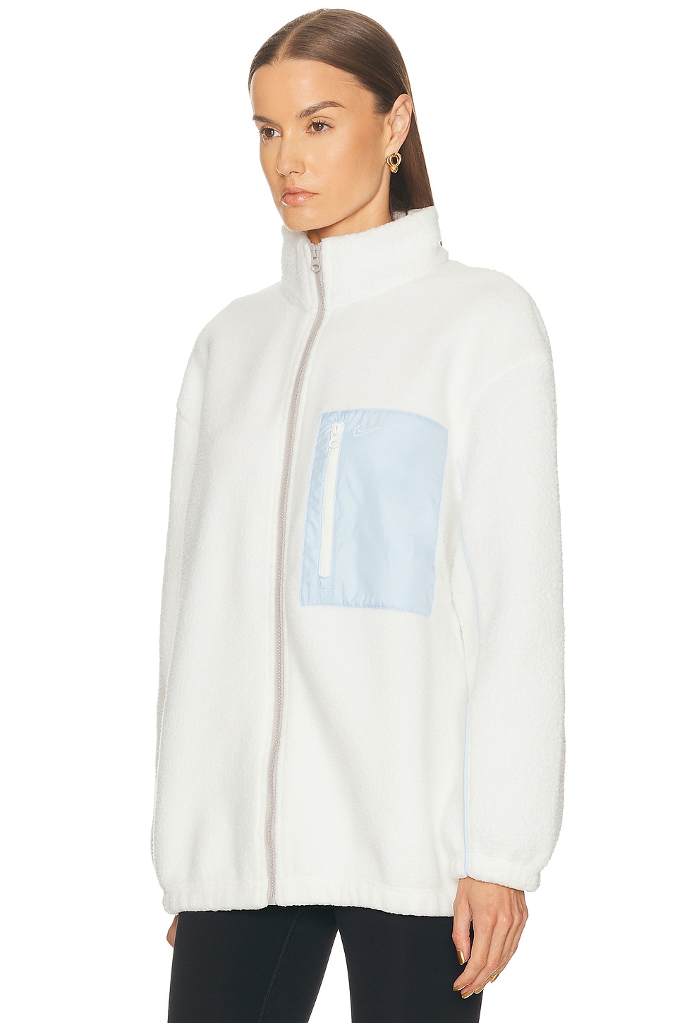 Nike Sherpa Logo Full Zip Jacket In White