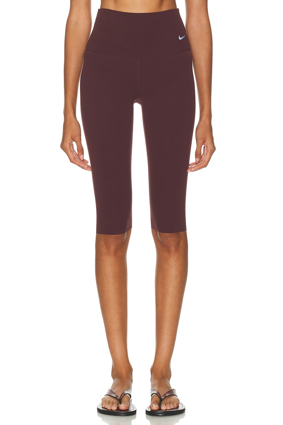 Image 1 of Nike Gentle Support High Waisted Capri Legging in Burgundy Crush & Black