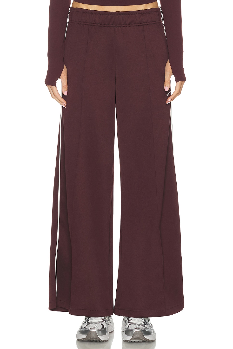 Nike Wide Leg Track Pant In Burgundy