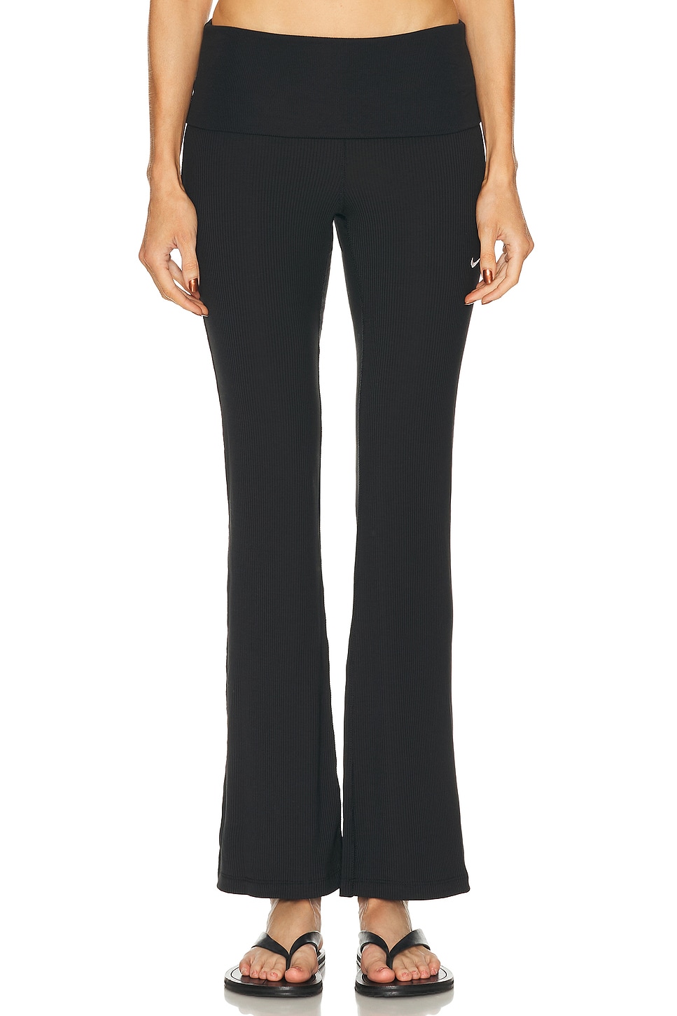Nike Chill Knit Rib Foldover Flare Pant In Black