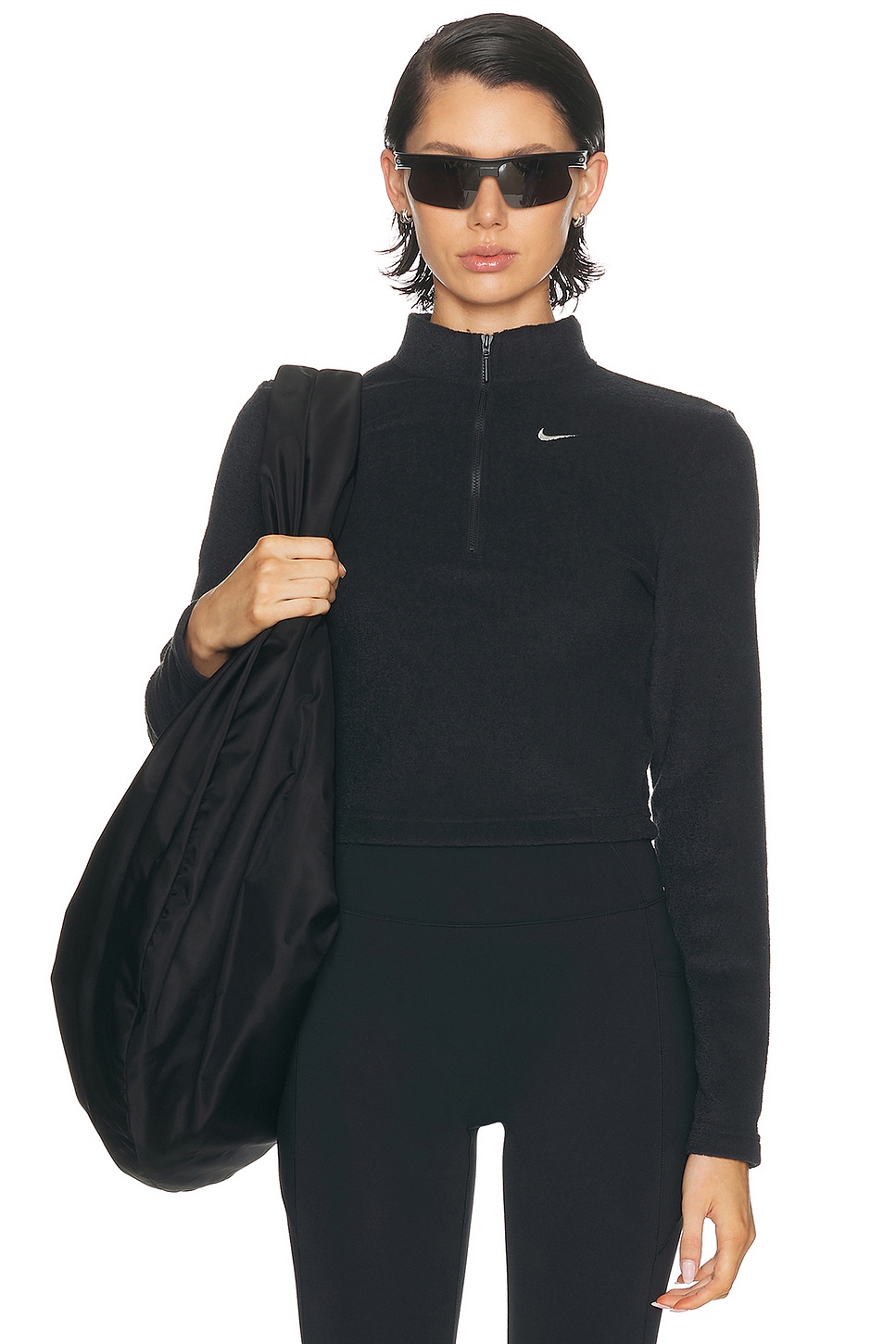 Image 1 of Nike Slim Long Sleeve Cozy Fleece 1/2 Zip Top in Black & Sail