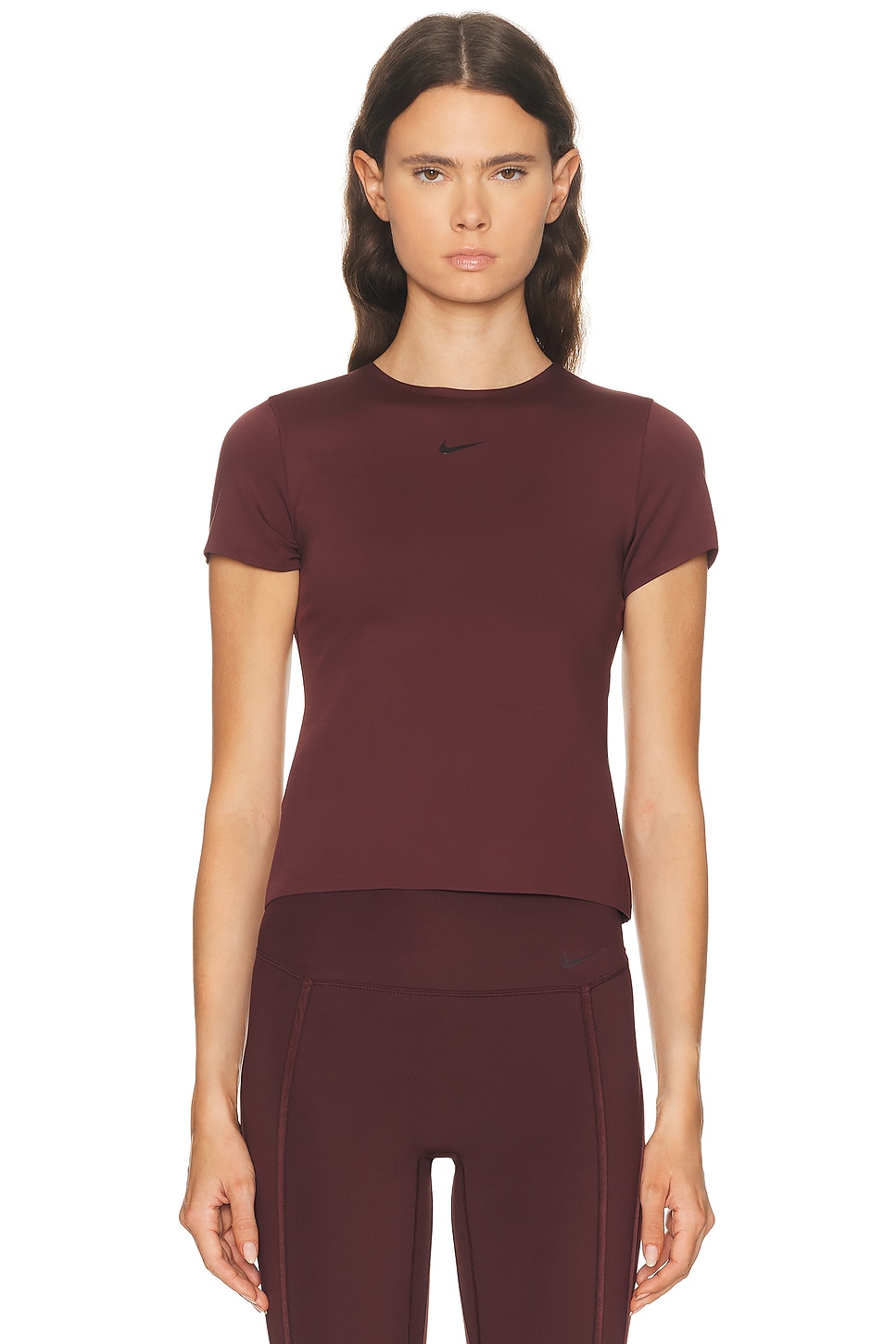 Image 1 of Nike Short Sleeve Top in Burgundy Crush & Burgundy Ash