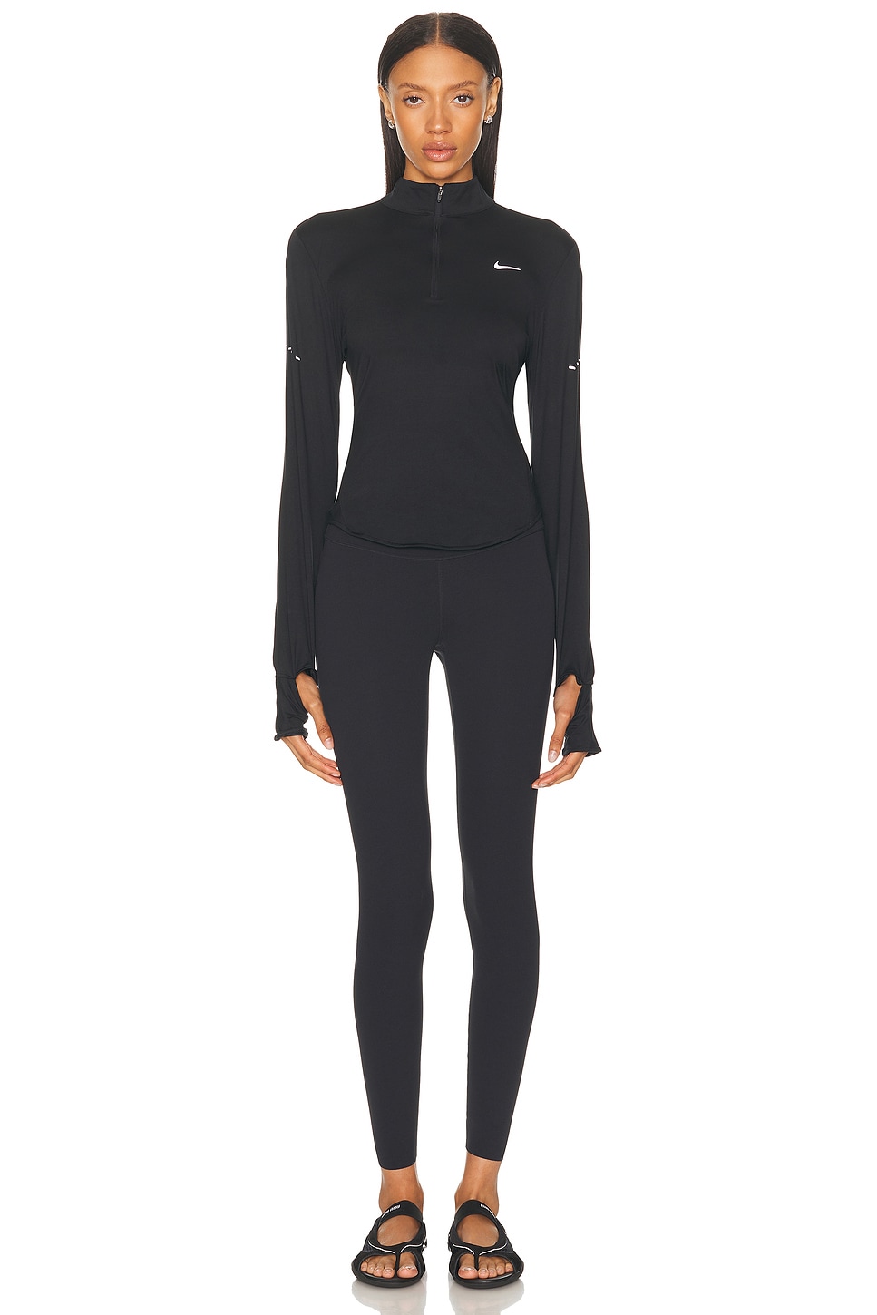 Image 1 of Nike Swift Dri-FIT UV 1/2 Zip Running Top in Black & Reflective Silver