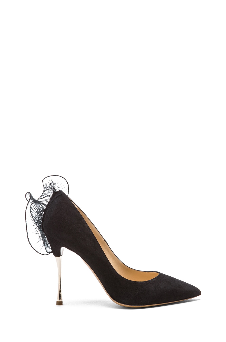 Image 1 of Nicholas Kirkwood Suede Pumps with Ruffle Back in Black & Gold