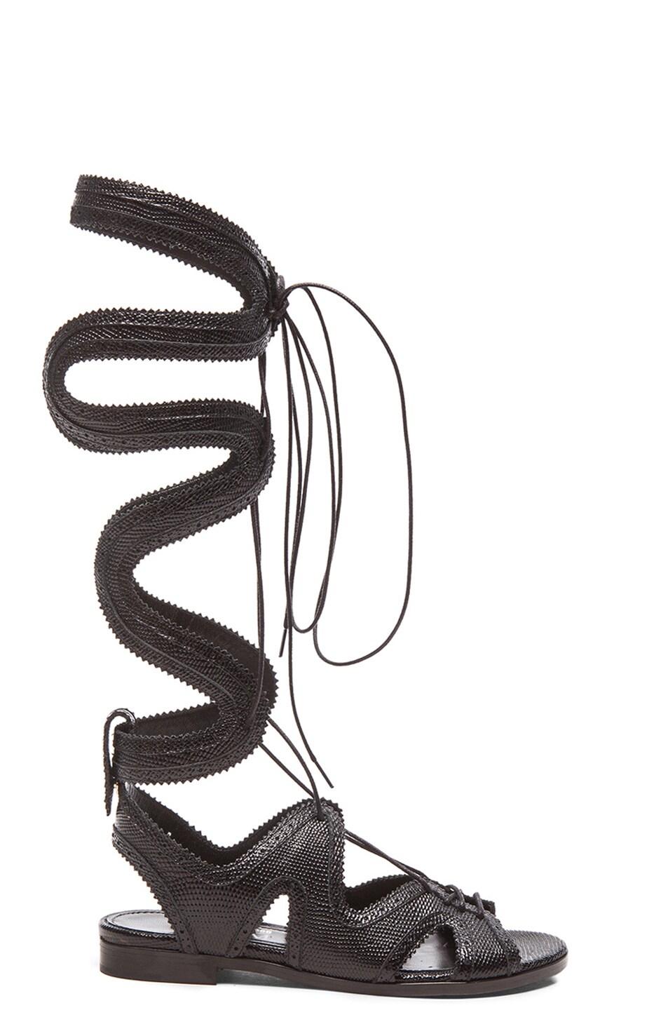 Image 1 of Nicholas Kirkwood x Erdem Gladiator Lace Up Leather Sandals in Black Stamped Croc