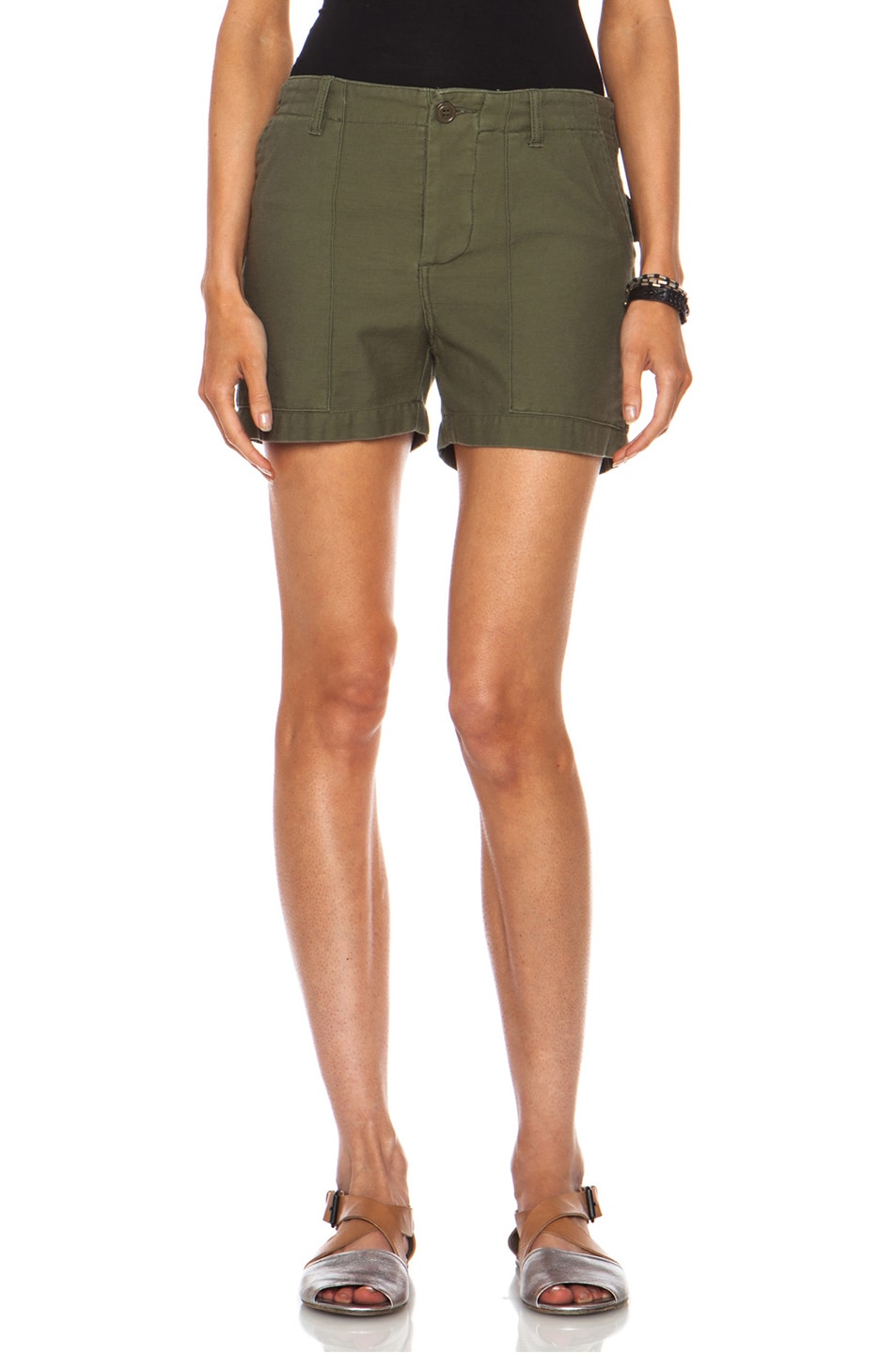 Image 1 of NLST Utility Cotton Shorts in Olive Drab