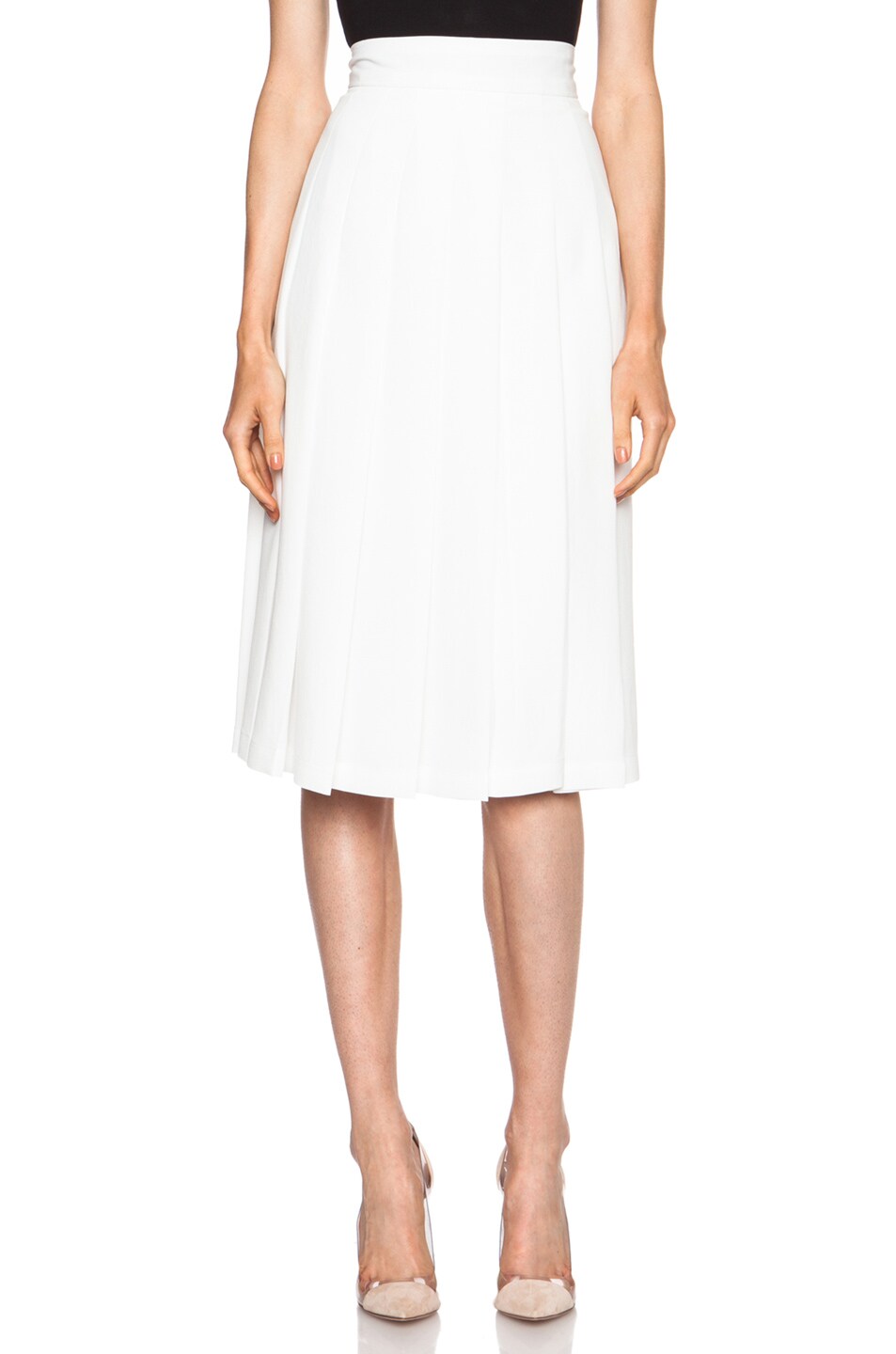 Image 1 of Nomia Midi Pleated Poly Skirt in Ivory
