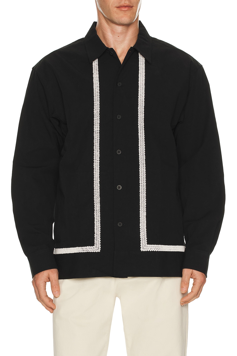 Image 1 of NN07 Reed Embroidered Button Up Overshirt in Black