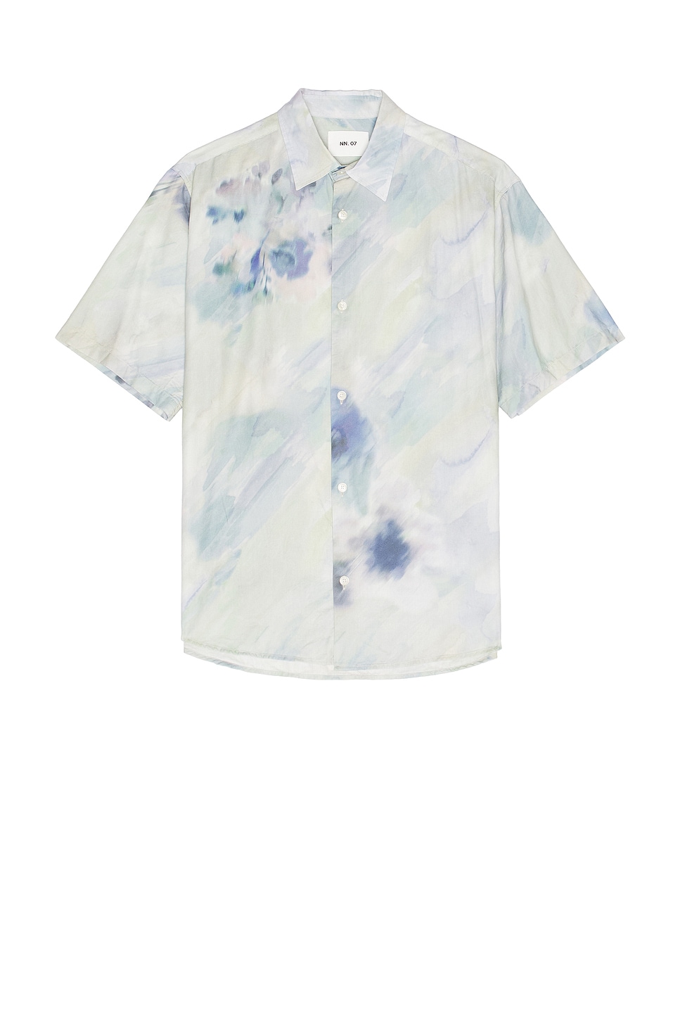 Nn07 Freddy 5654 Watercolor Print Organic Cotton Blend Button-up Shirt In Blue Print