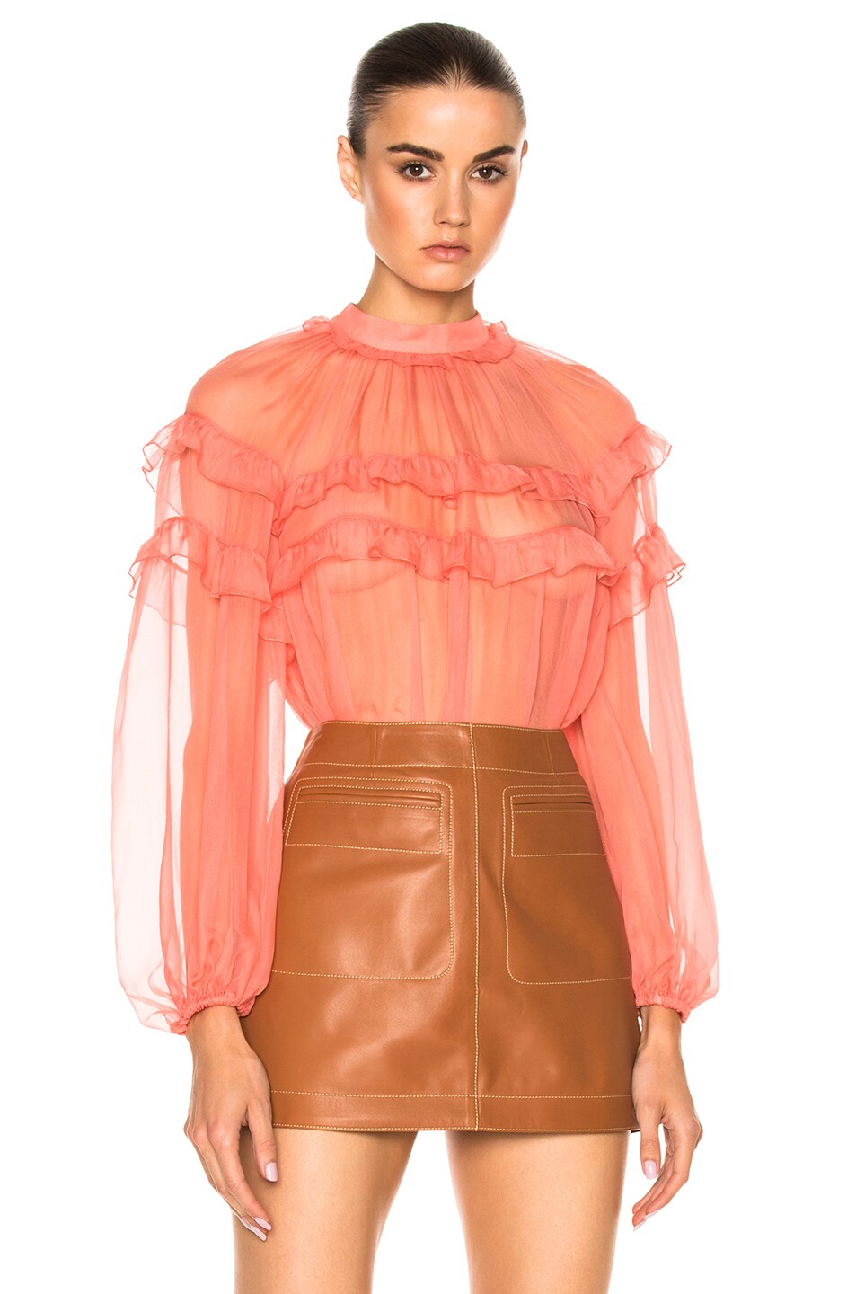 Image 1 of No. 21 Long Sleeve Ruffle Top in Corallo