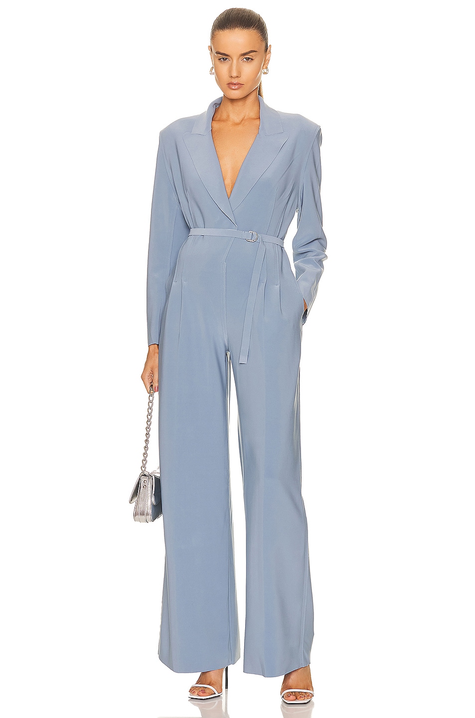 Image 1 of Norma Kamali Single Breasted Straight Leg Jumpsuit in Soft Blue