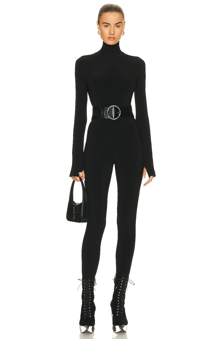 Image 1 of Norma Kamali Long Sleeve Turtleneck Catsuit with Footie in Black