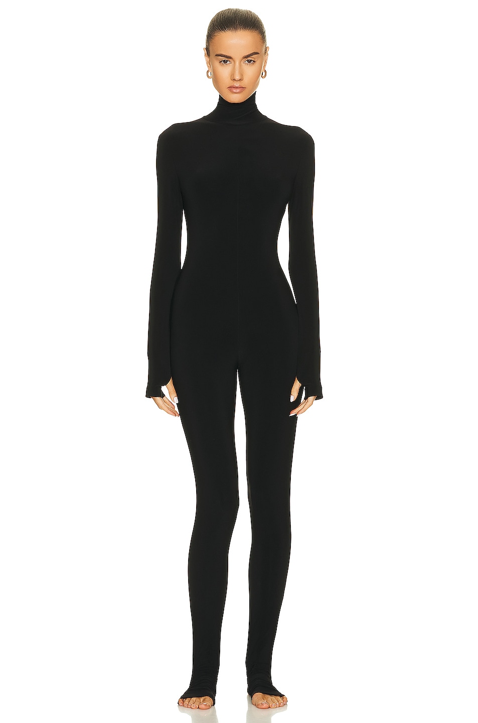 Norma Kamali Long Sleeve Turtleneck Catsuit with Footie in Black | FWRD