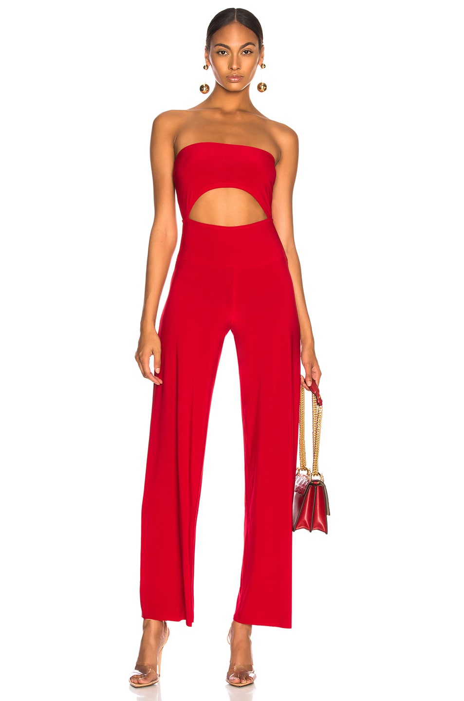 Image 1 of Norma Kamali for FWRD Strapless Cut Out Jumpsuit in Red