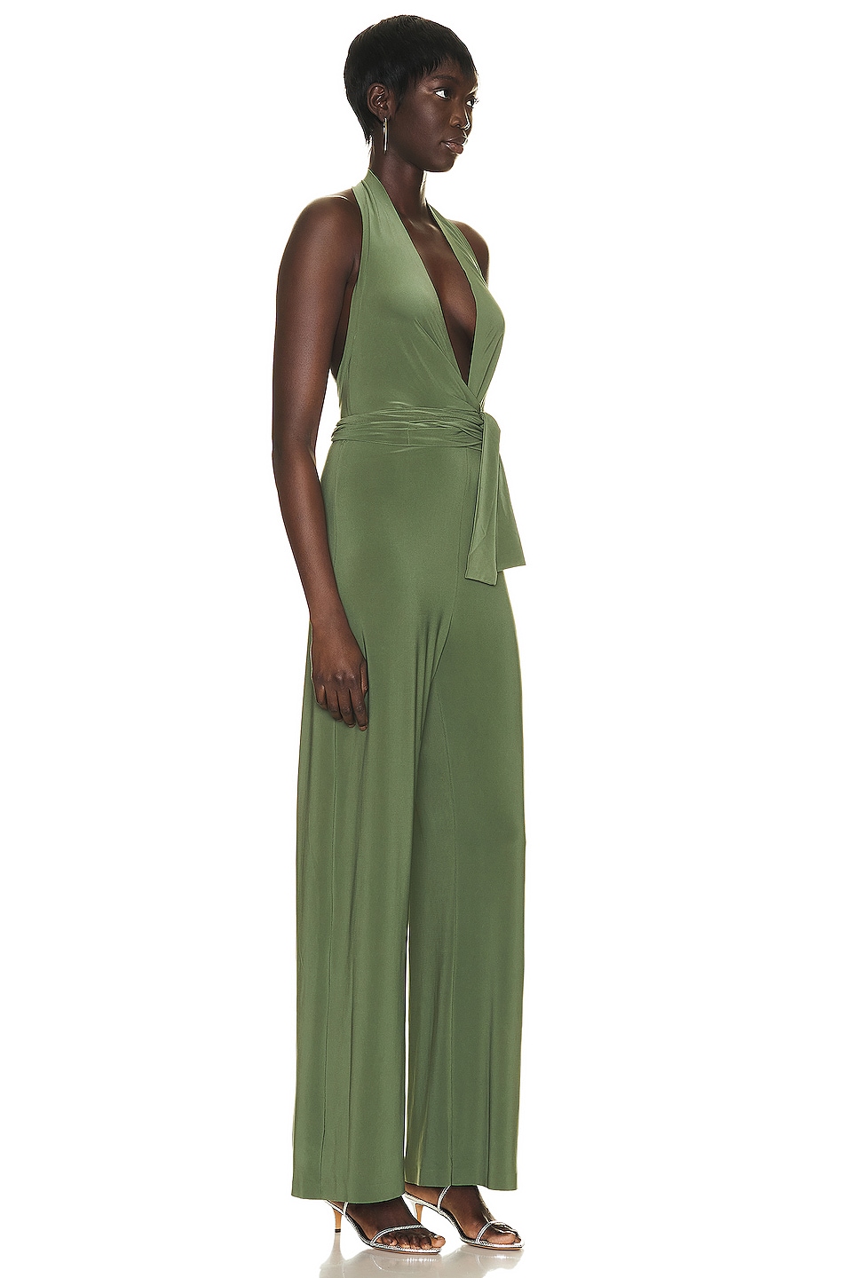 Norma Kamali Halter Wrap Straight Leg Jumpsuit in Celadon | FWRD