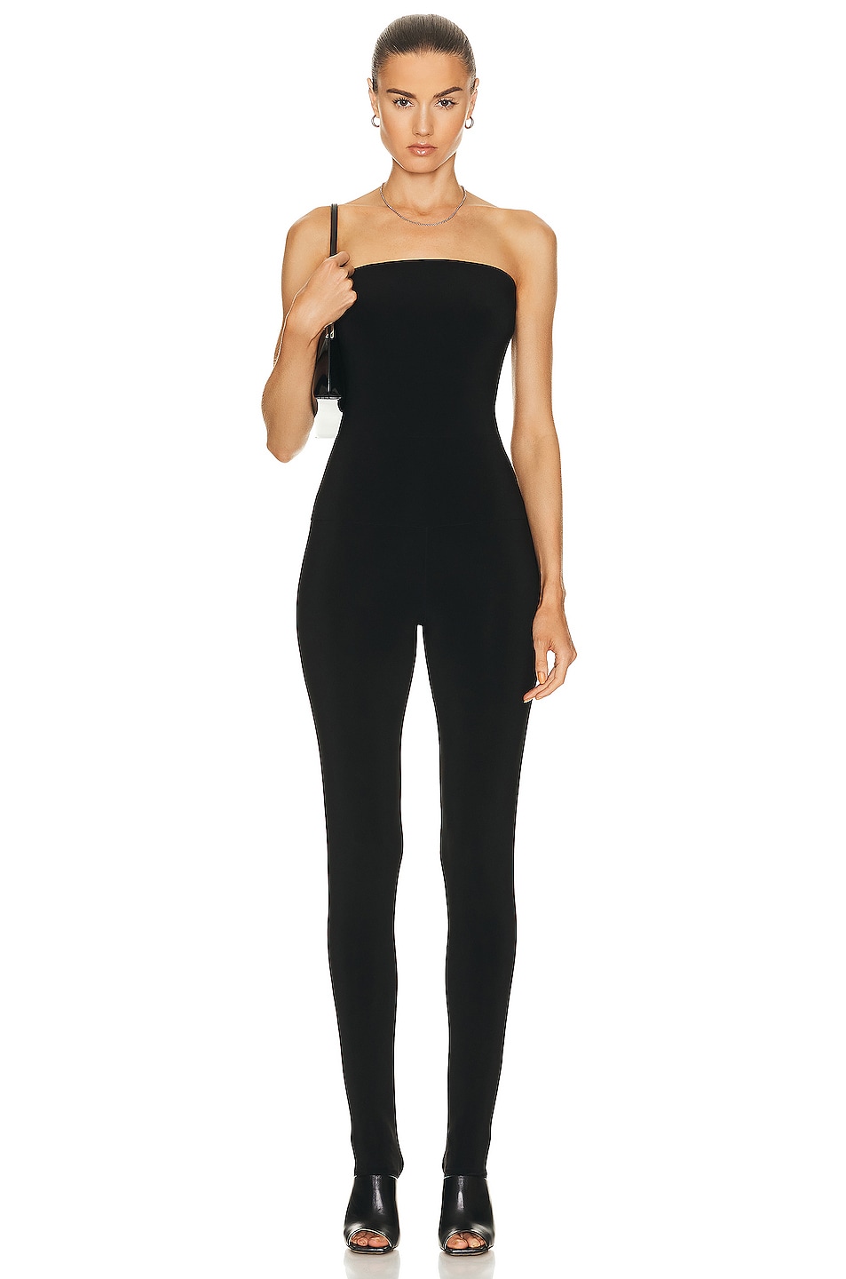 Image 1 of Norma Kamali Strapless Catsuit W/ Footie in Black
