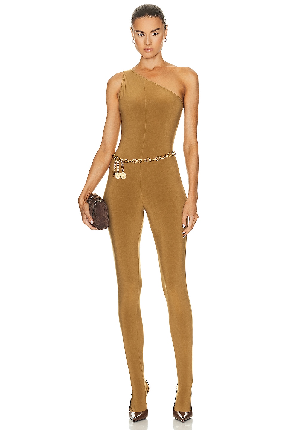 Image 1 of Norma Kamali One Shoulder Catsuit in Woods